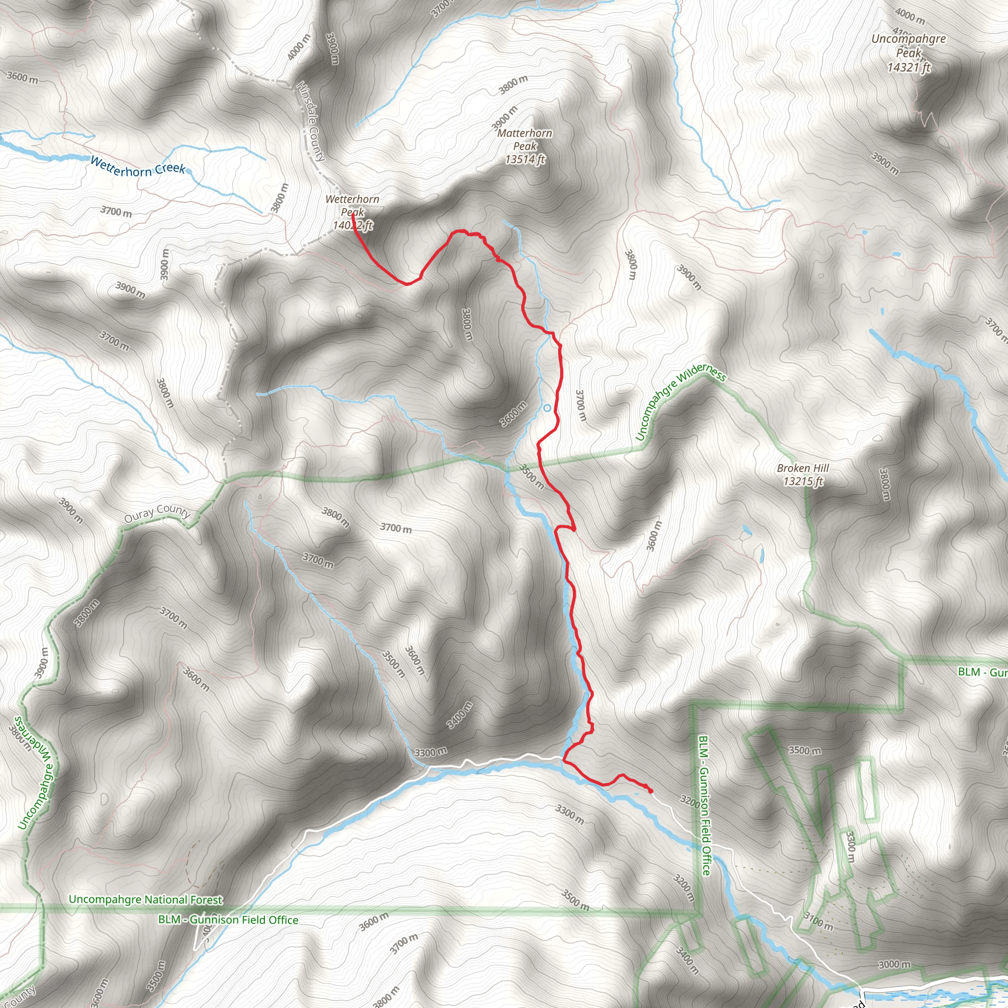 Wetterhorn Peak from North Fork Henson Creek Road mobile static map