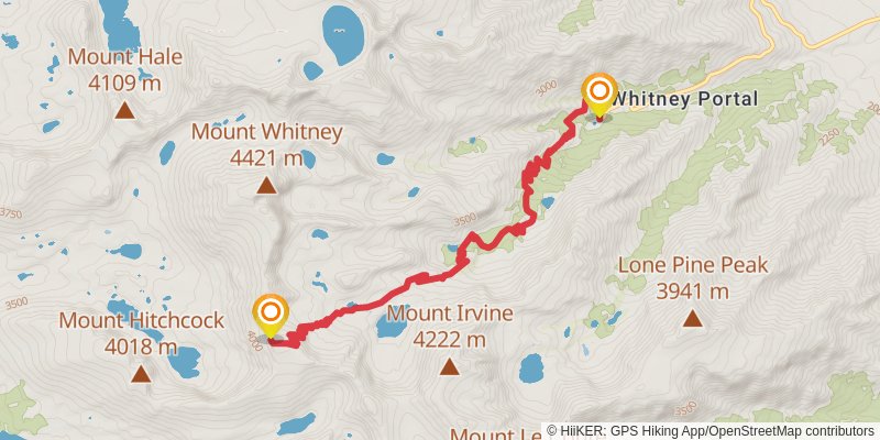 Crescent Meadows to Whitney Portal stage 7 Map