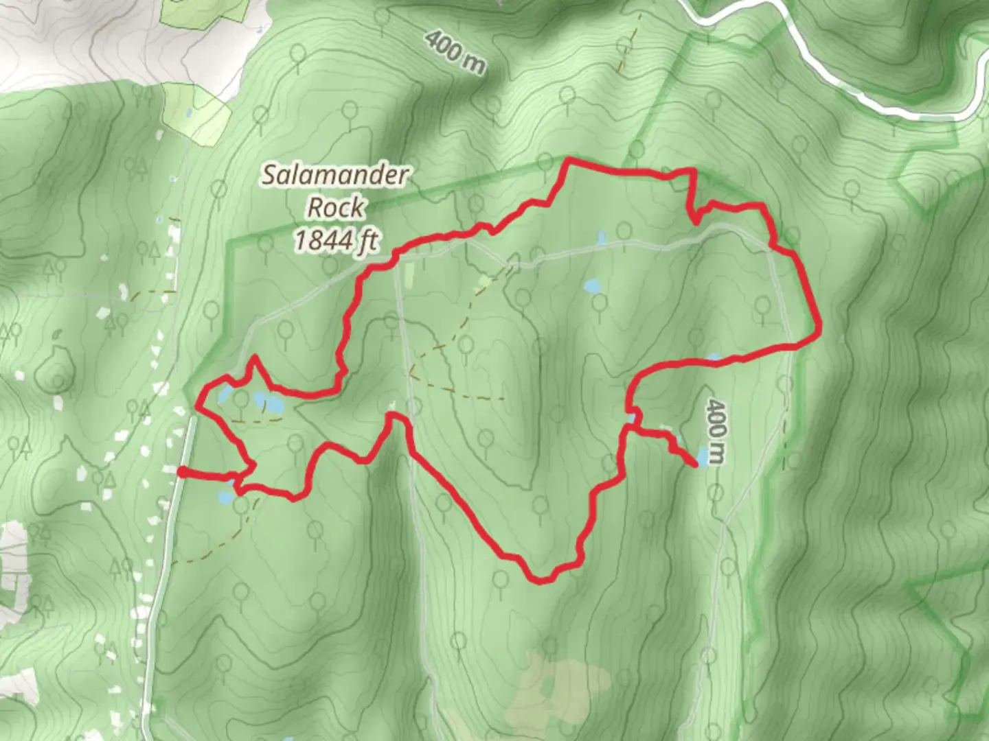 An image depicting the trail Sand Flats, Salamander and Not Blue Loop Trail and its surrounding area.