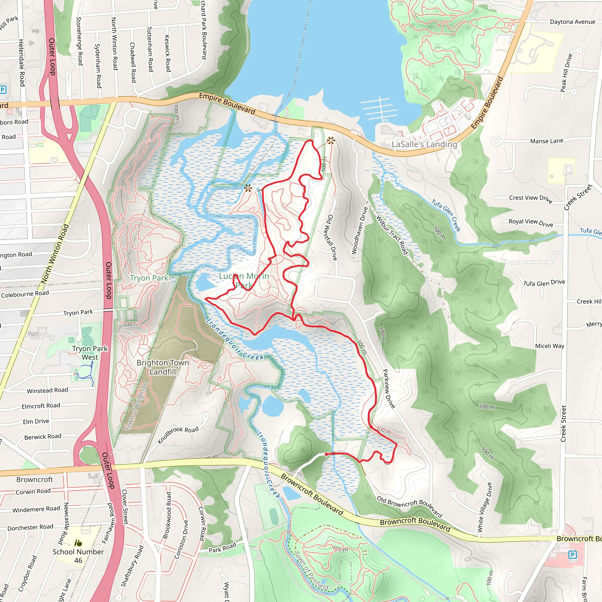 White Trail and Blue Trail Loop - Browncroft Boulevard mobile static map