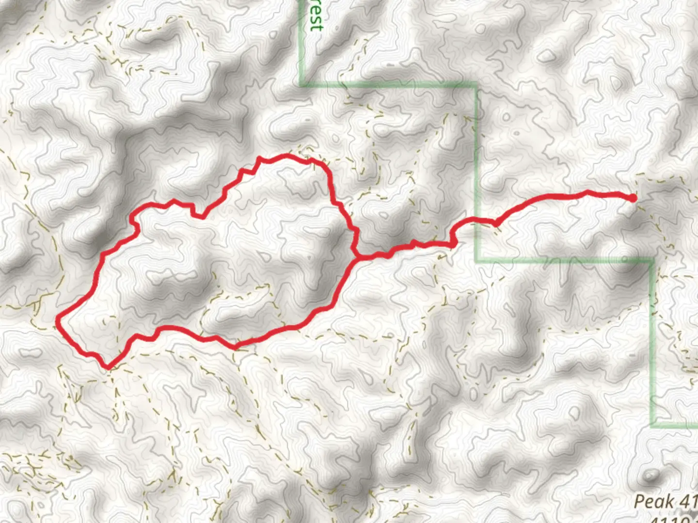An image depicting the trail East Ajax Mine and North Woodpecker Loop Trail and its surrounding area.