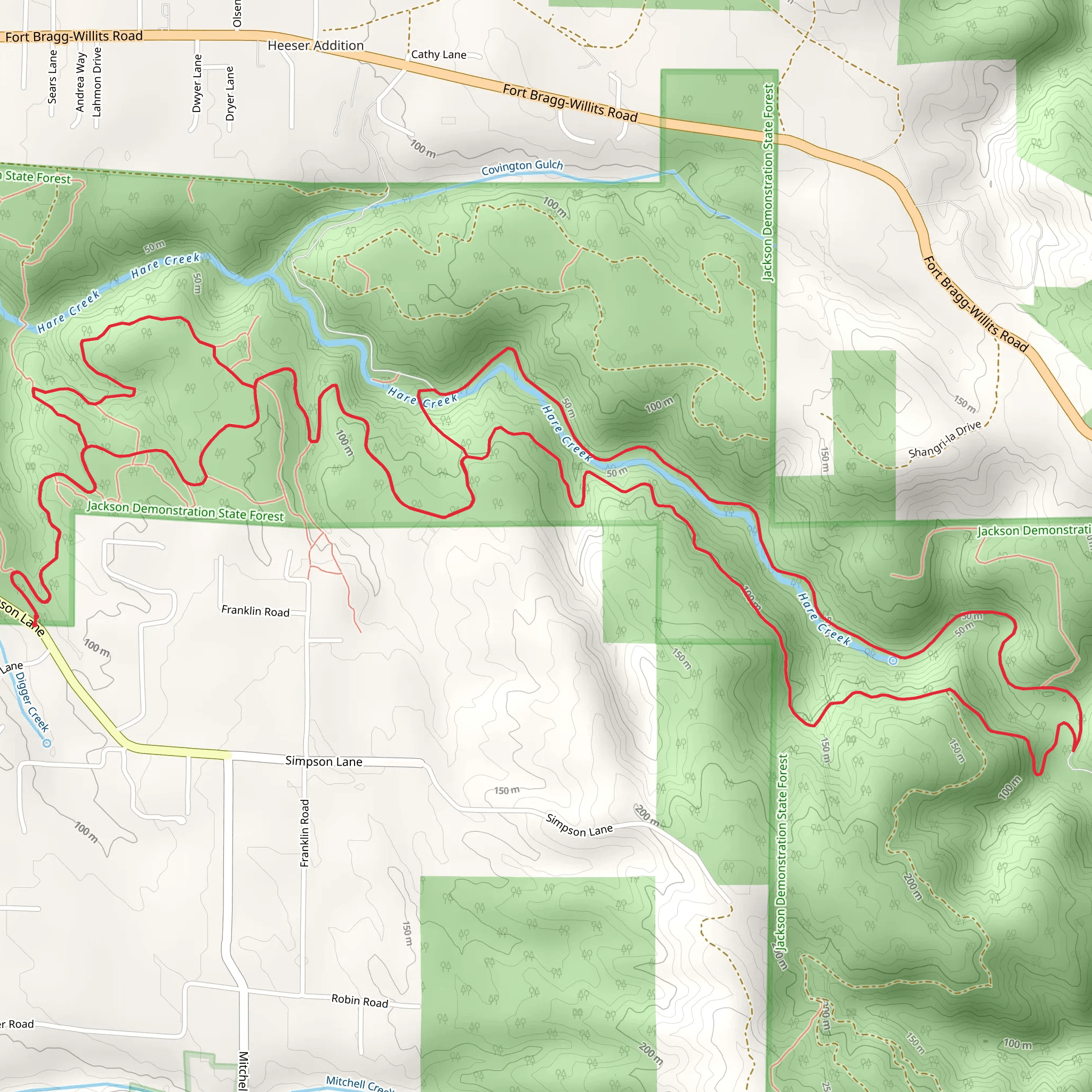 Hare Creek Loop from Simpson Lane mobile static map