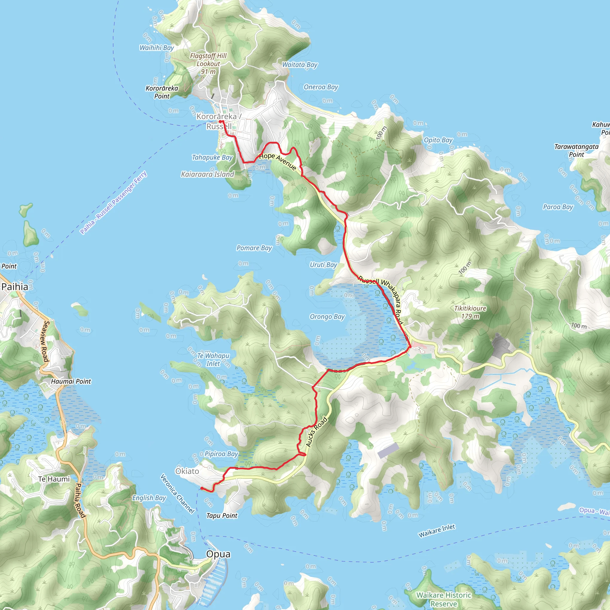 Okiato to Russell Walkway mobile static map