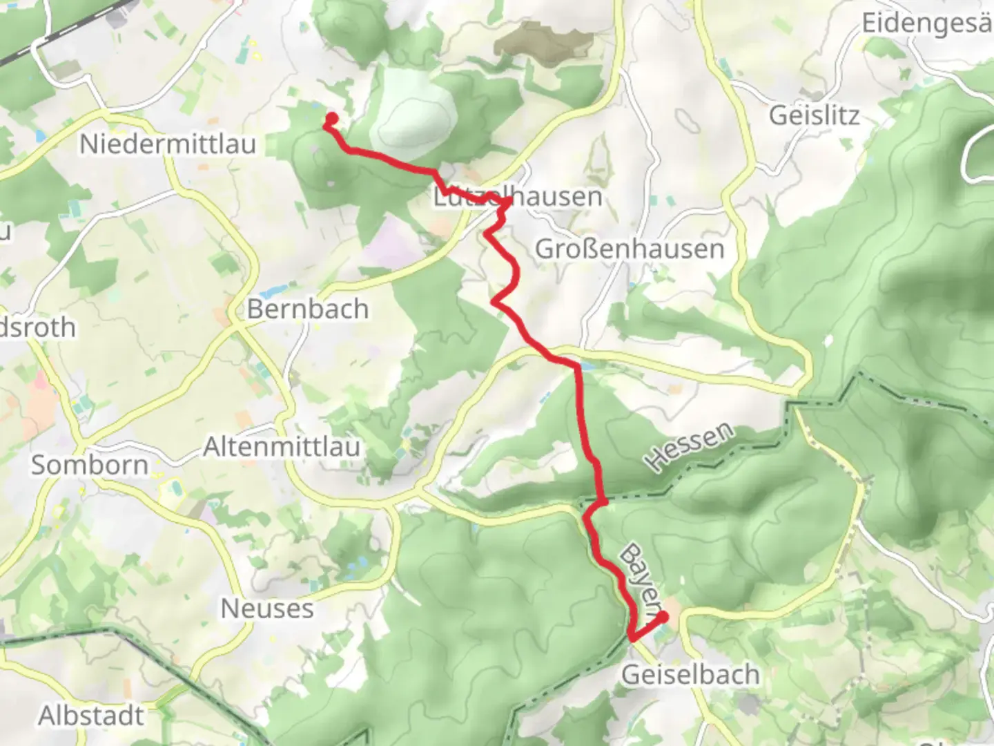 An image depicting the trail Mittelpunktweg to Birkenhainer Strassse via Natur Erlebnispfad and its surrounding area.