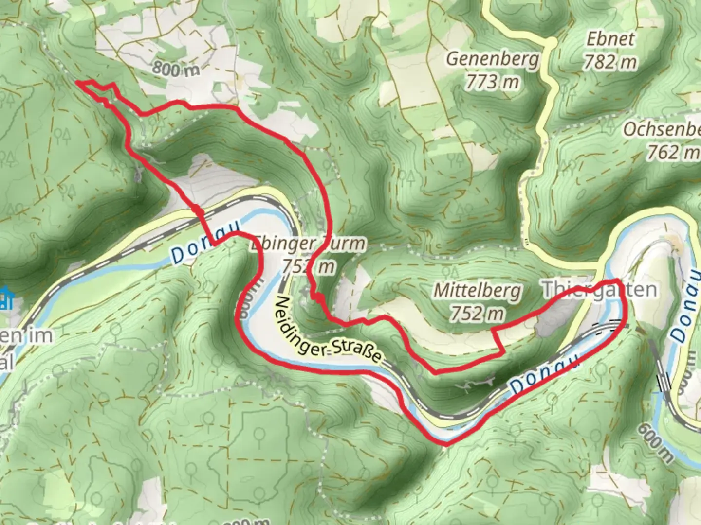 An image depicting the trail Ebinger and Donau via Schwaebische Alb Suedrand Weg and its surrounding area.