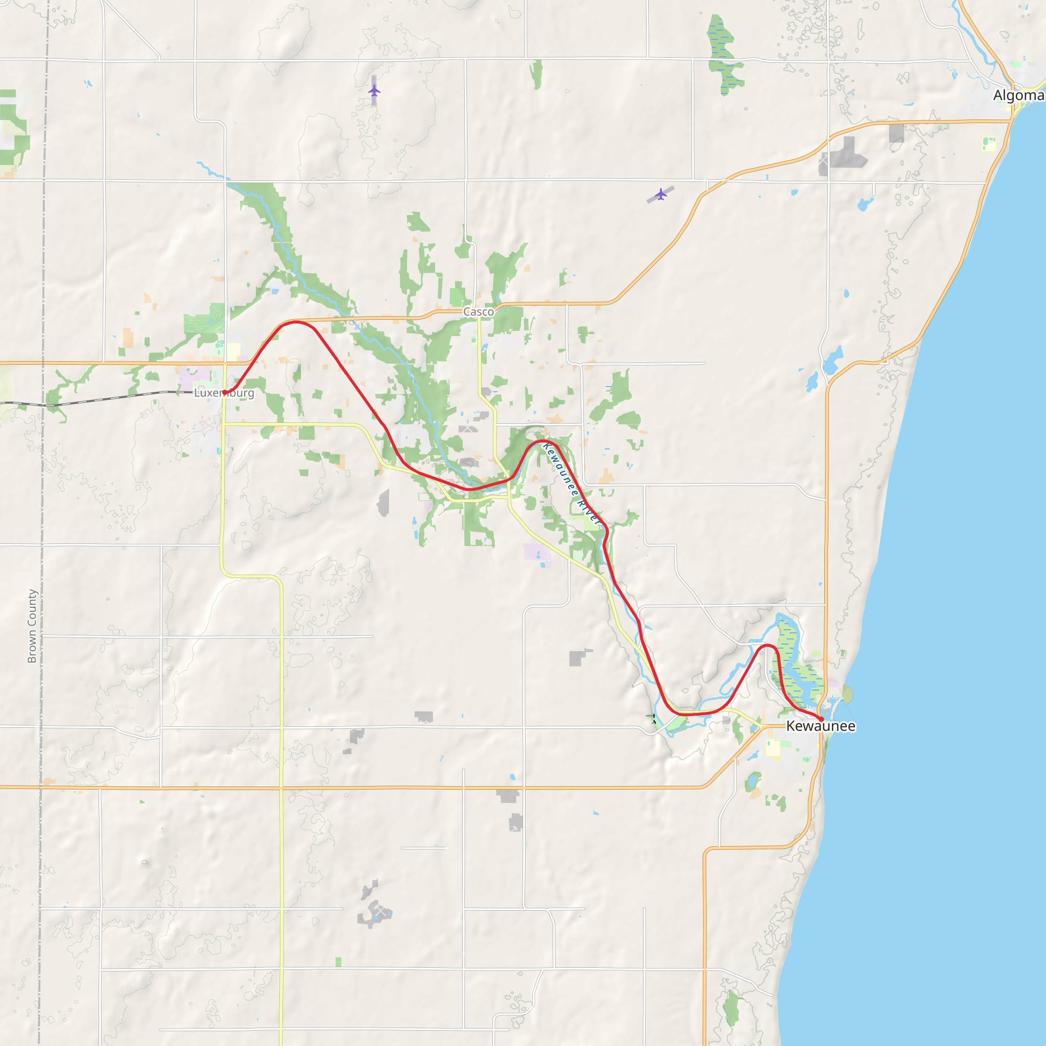 Ahnapee State Trail to Kewaunee mobile static map