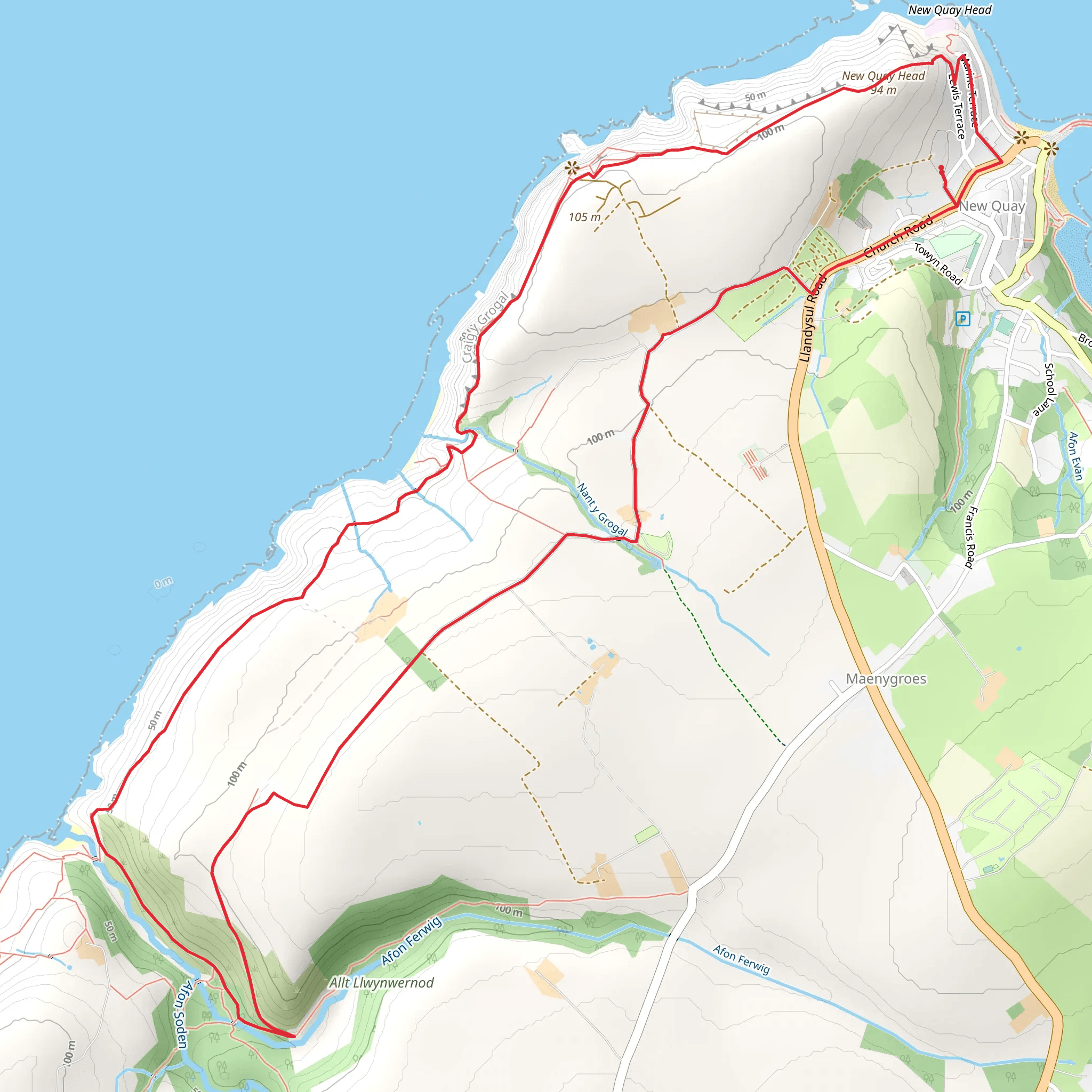 Byrlip and Ceredigion Coast Path from New Quay mobile static map
