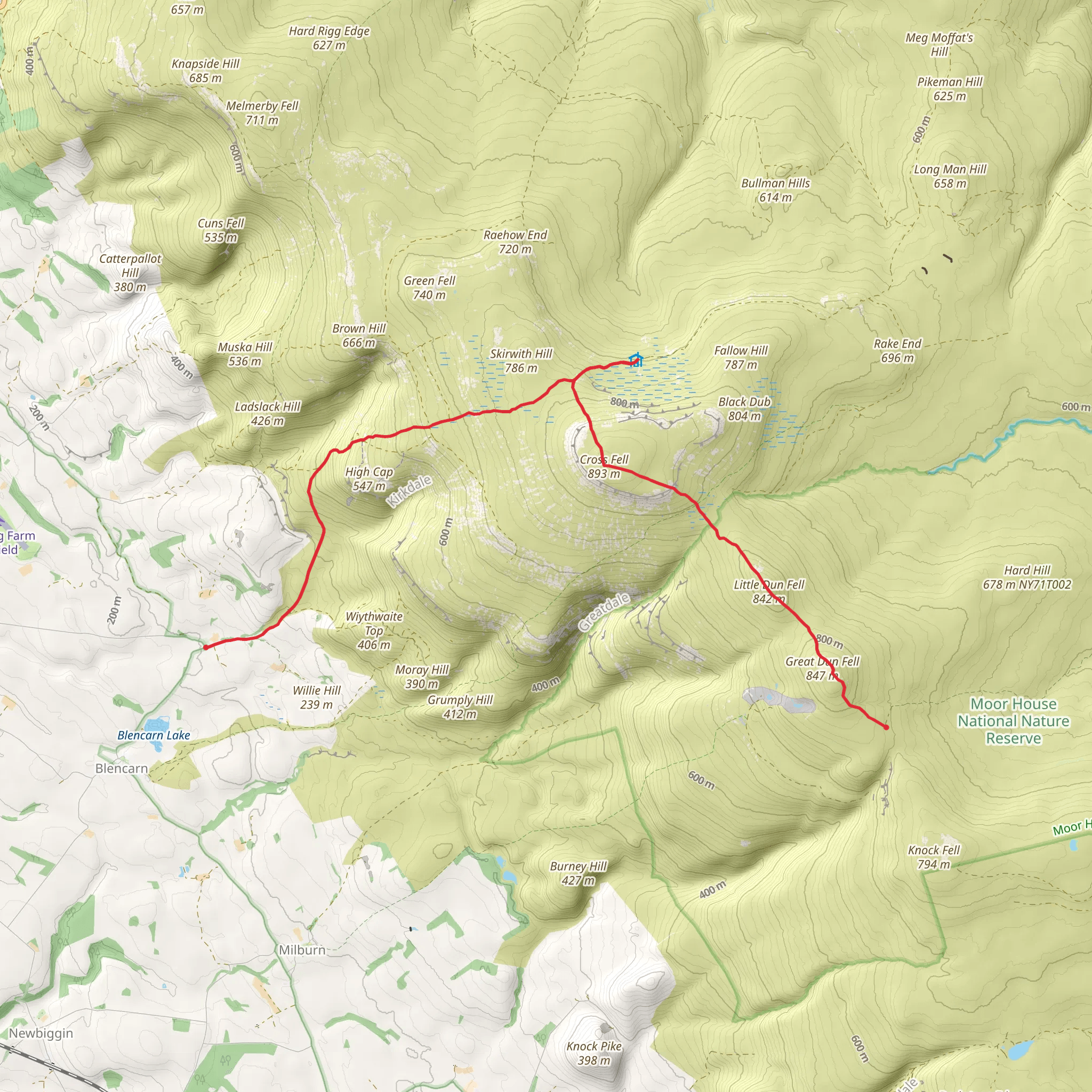 Great Dun Fell, Cross Fell and Greg's Hut Bothy Walk mobile static map
