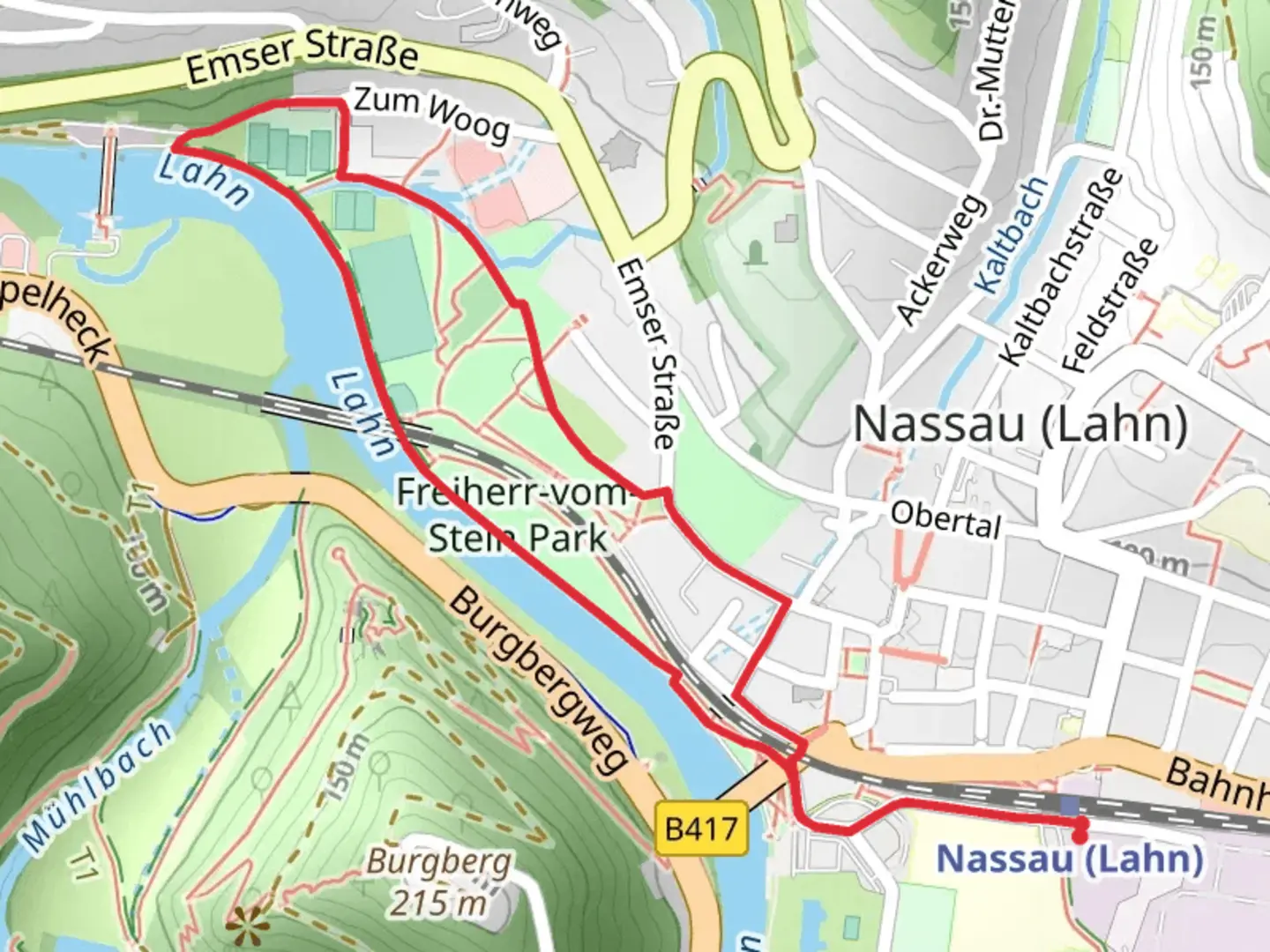 An image depicting the trail Freiherr-vom-Stein Park Loop and its surrounding area.