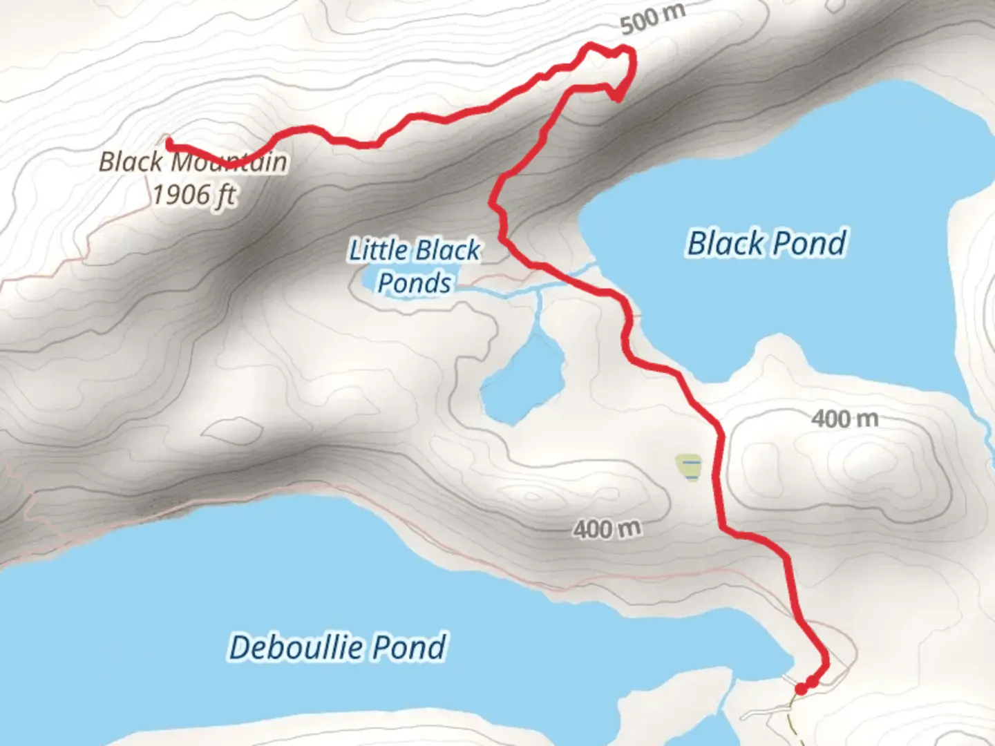 An image depicting the trail Black Mountain Trail from Deboullie Pond and its surrounding area.
