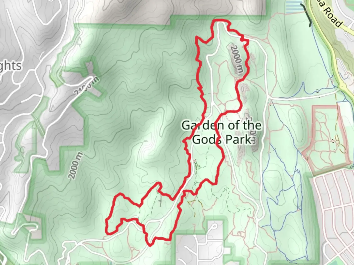 An image depicting the trail Palmer Trail, Scotsman Trail and Cabin Canyon Trail Loop - Garden of the Gods Park and its surrounding area.