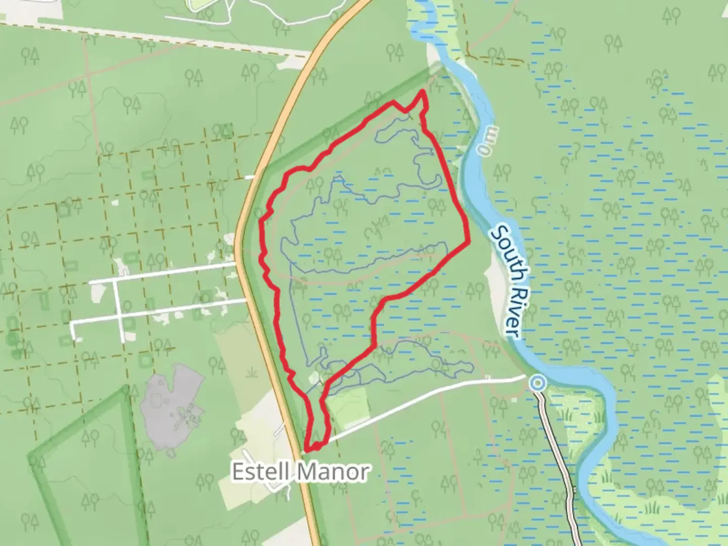 An image depicting the trail Logman Loop Trail from Artesian Well Road and its surrounding area.