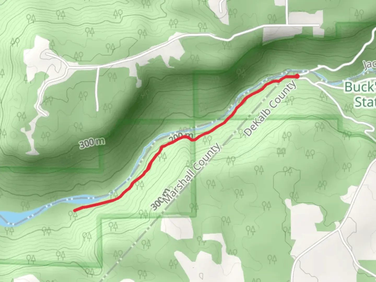 An image depicting the trail South Sauty Creek and its surrounding area.