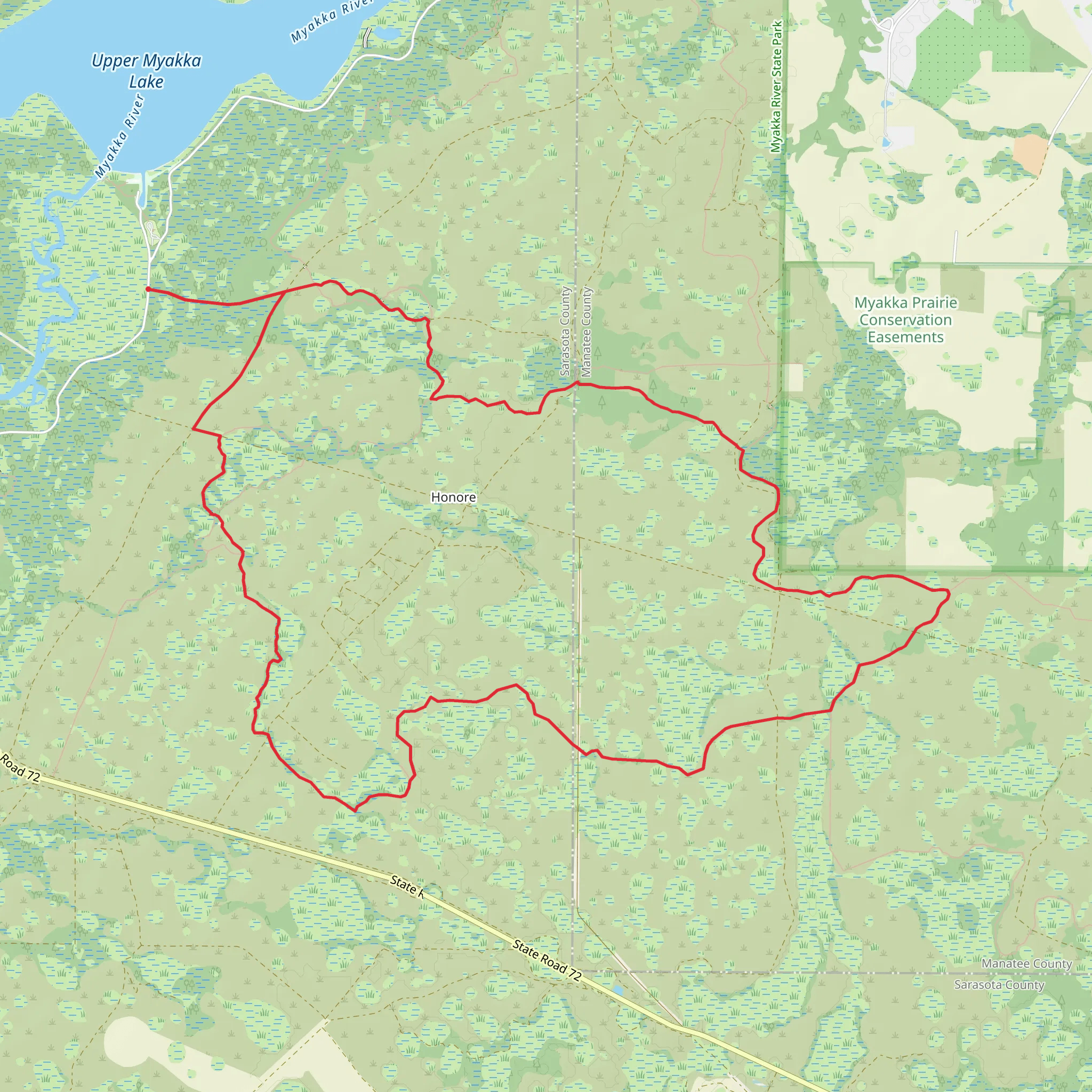 Myakka Hiking and Bee Island Crosstrail Loop mobile static map