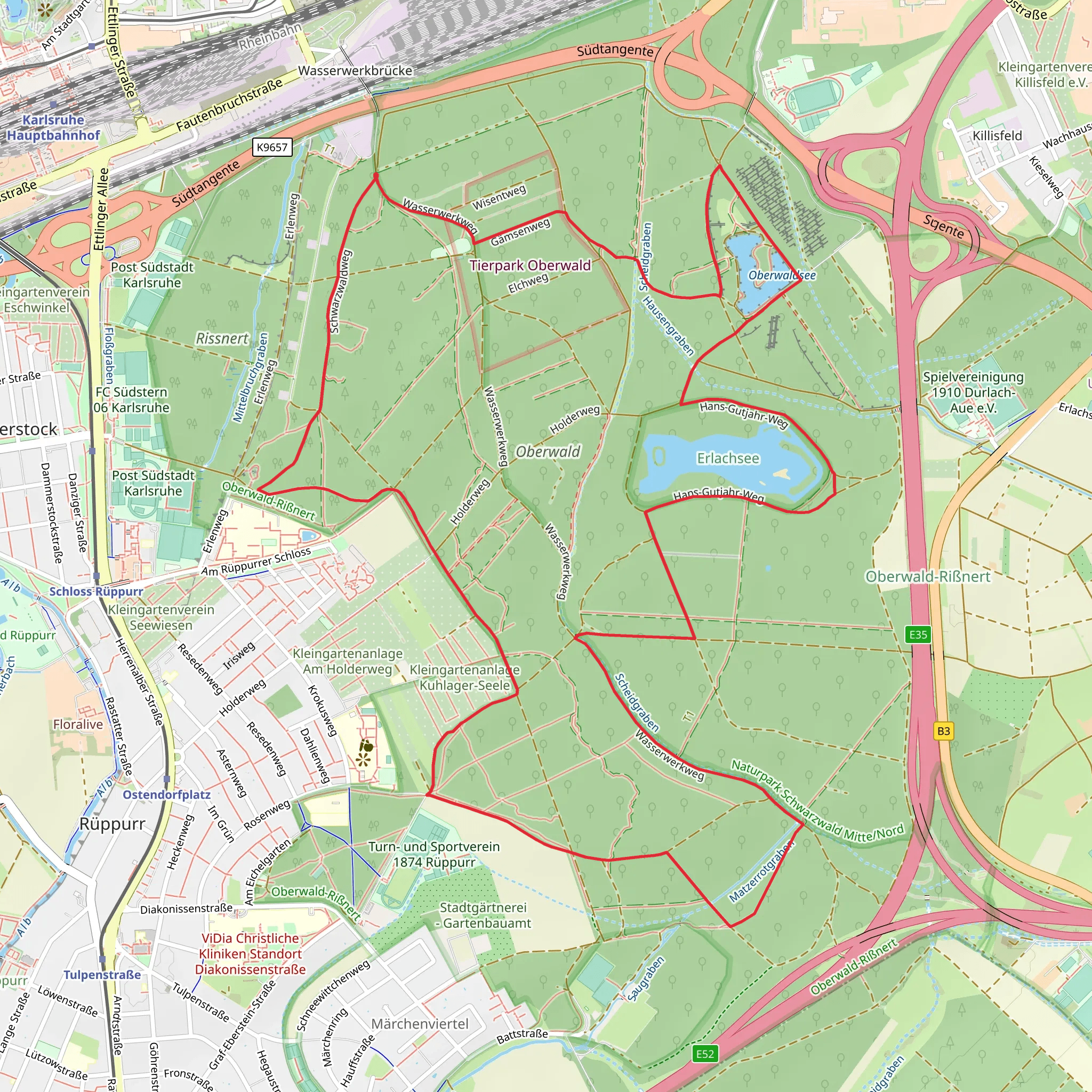 Erlachsee via Ahornweg and Eschenweg mobile static map