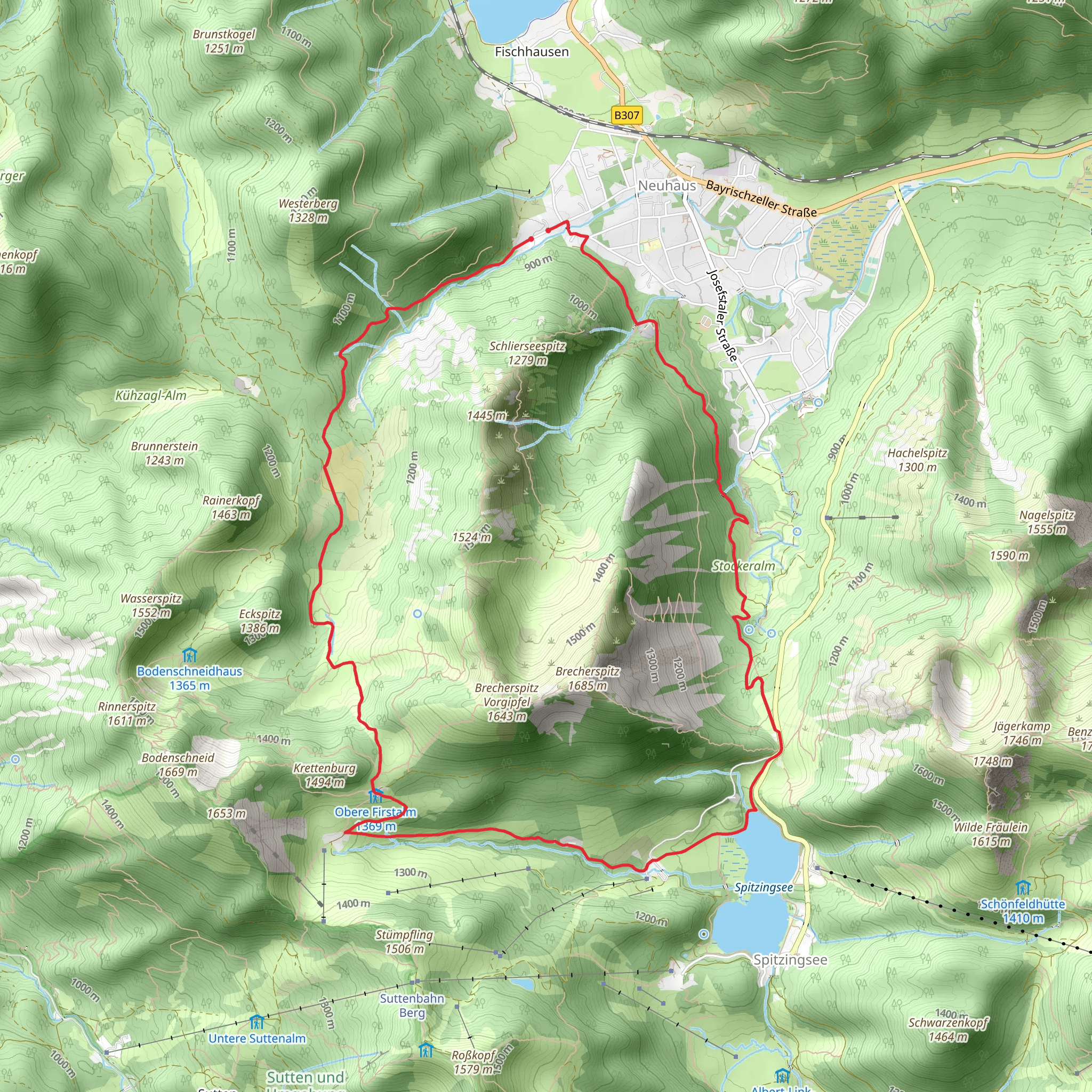 Spitzingsee via Breacherspitz and Bockerlbahn Weg mobile static map