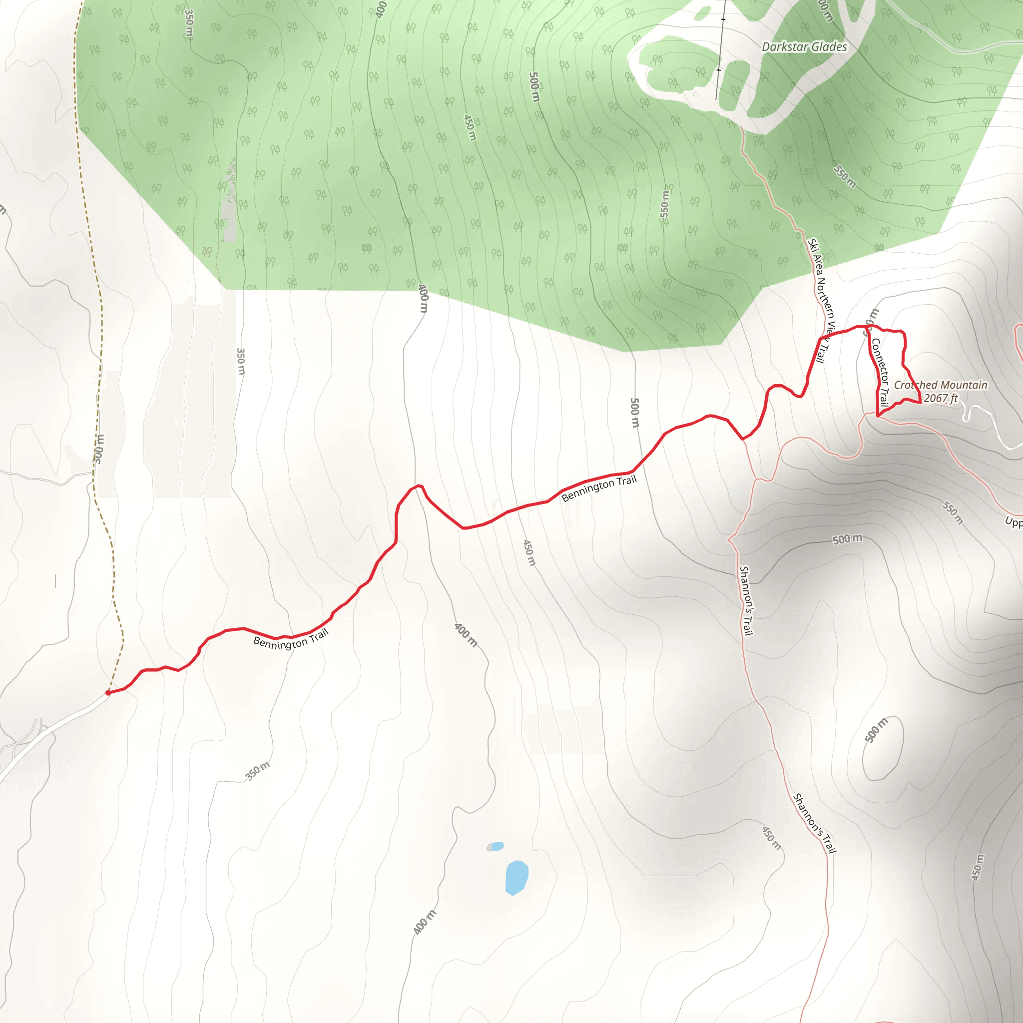 Crotched Mountain via Bennington Trail mobile static map