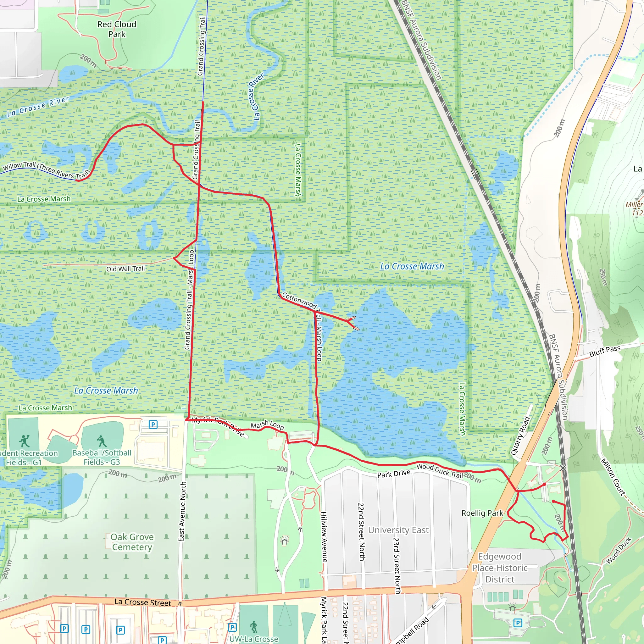 Wood Duck, Cottonwood and Grand Crossing Loop Trail mobile static map