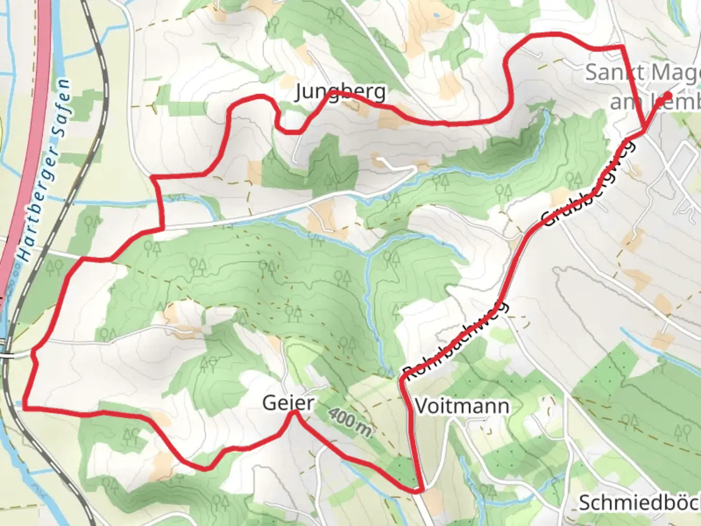 An image depicting the trail M6 Safental-Wanderweg and its surrounding area.