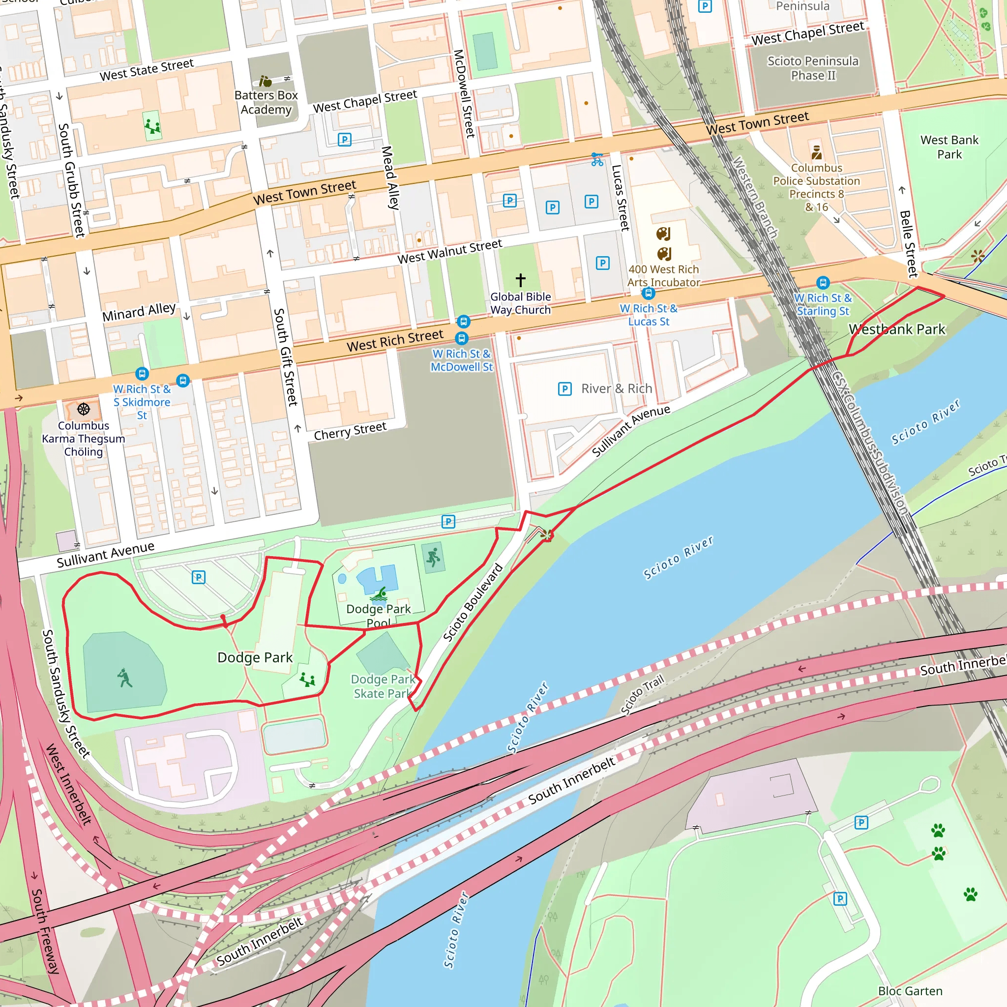 Dodge Park and WestBank Park Loop mobile static map