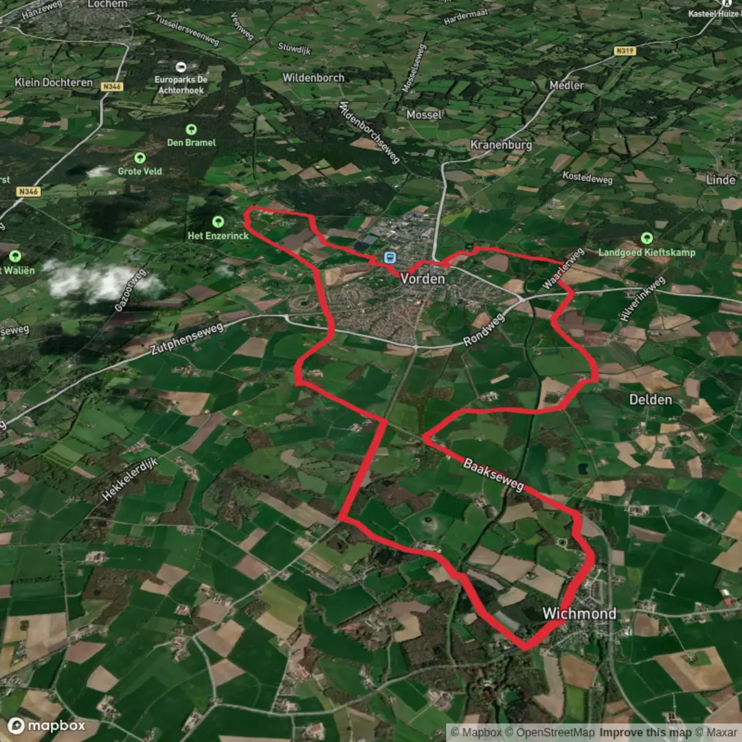 An image depicting the trail Trekvogelpad and Hackforste Enk Route and its surrounding area.