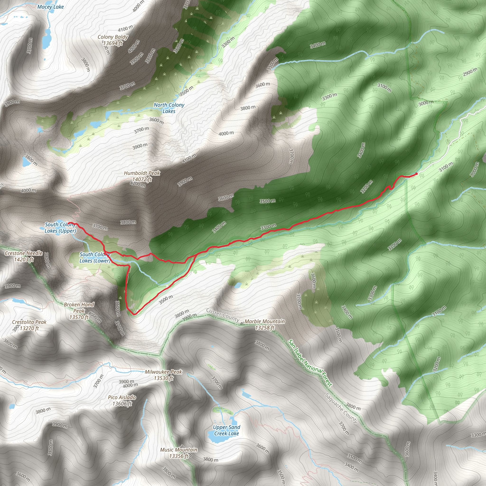 South Colony Lakes Trail Loop mobile static map