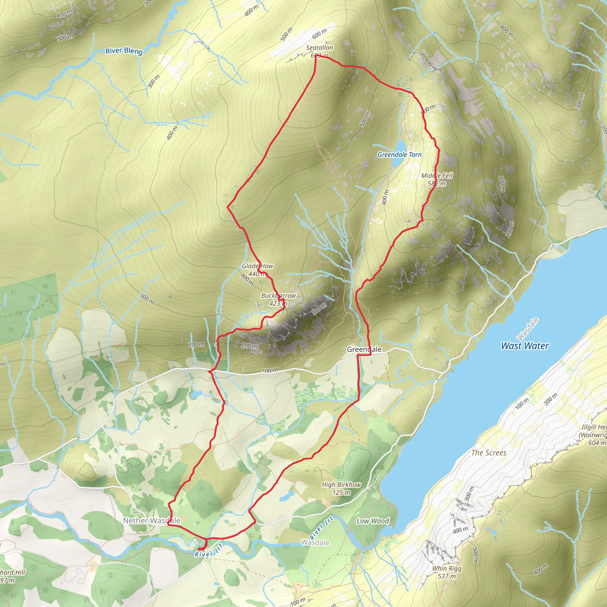 Middle Fell, Seatallan and Buckbarrow Peak Loop - Nether Wasdale mobile static map