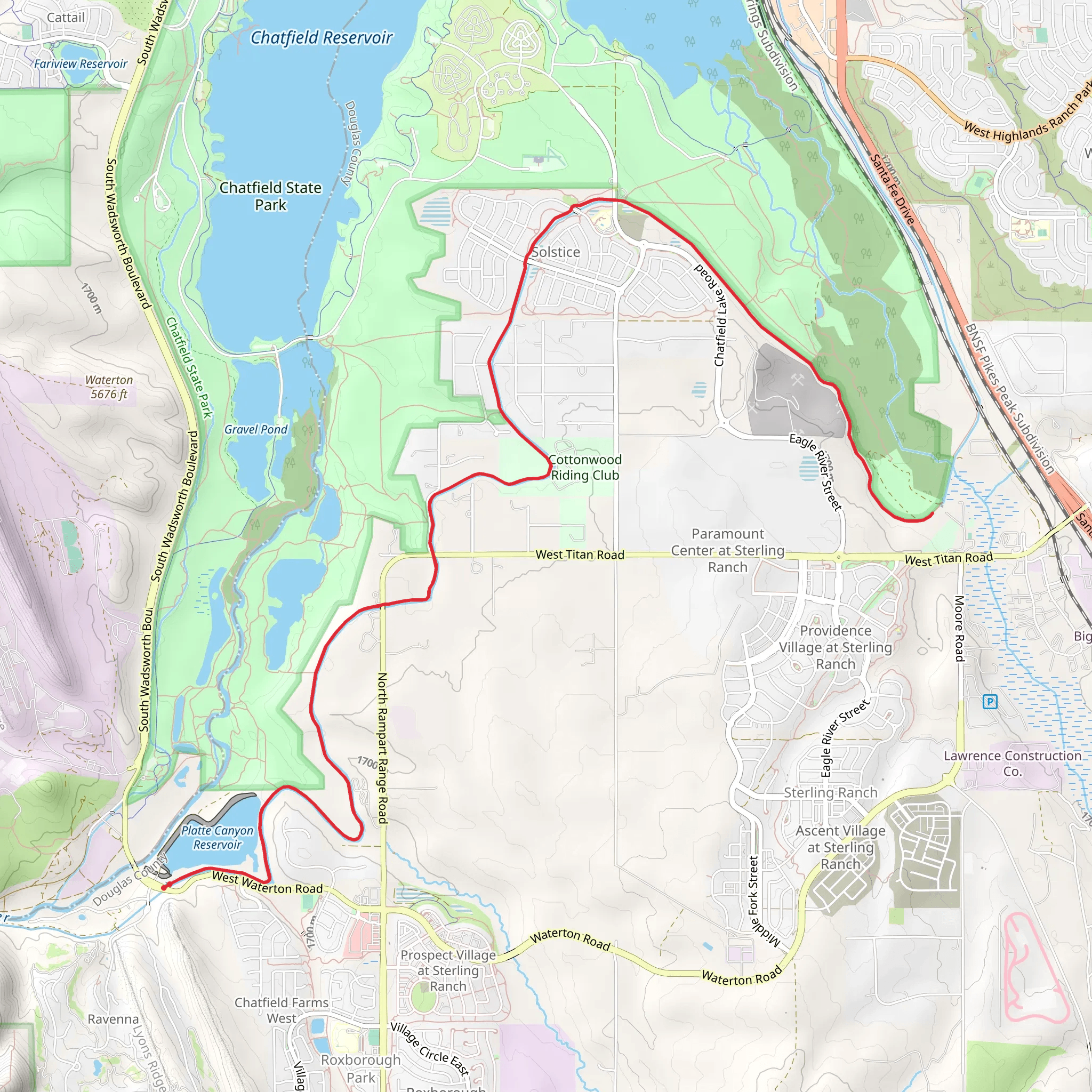 High Line Canal Trail from Platte Canyon Reservoir mobile static map