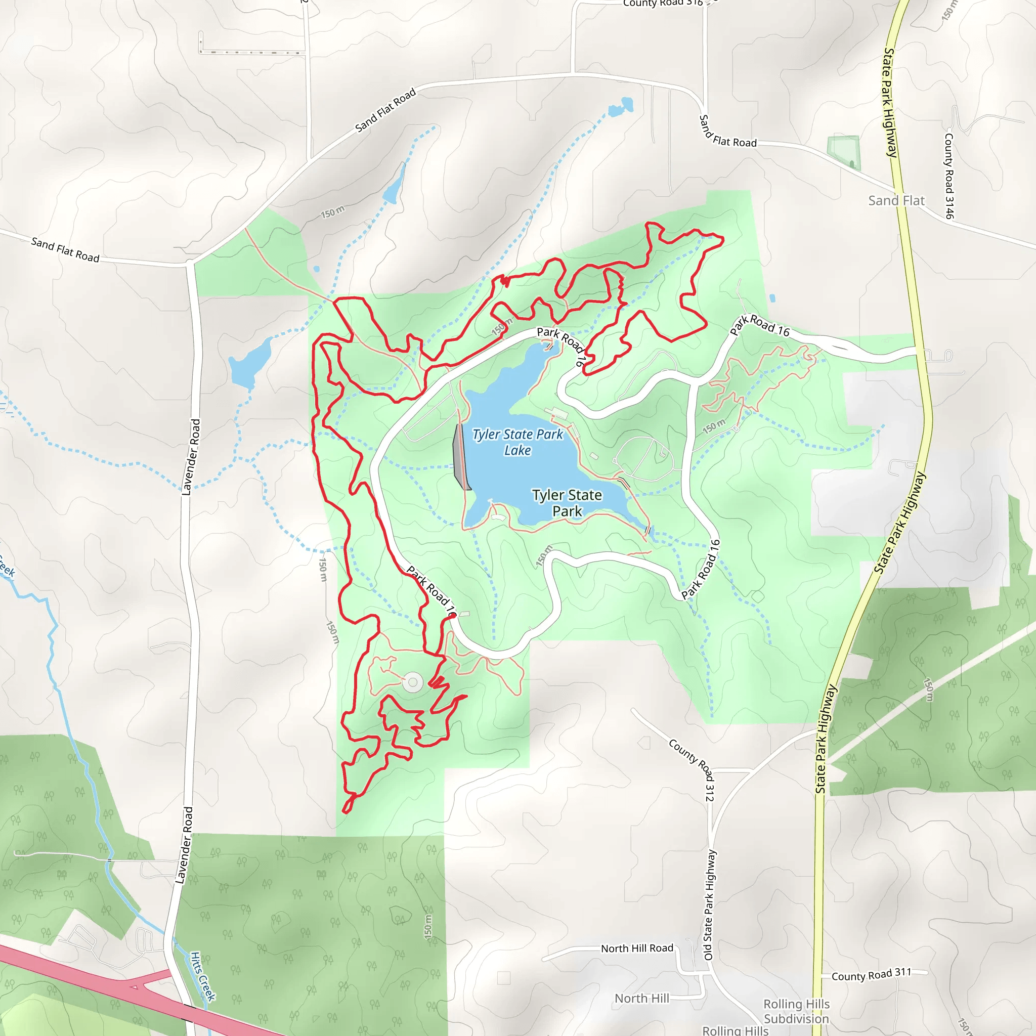 A, B, C and D Loop Trail from Tyler State Park Lake mobile static map