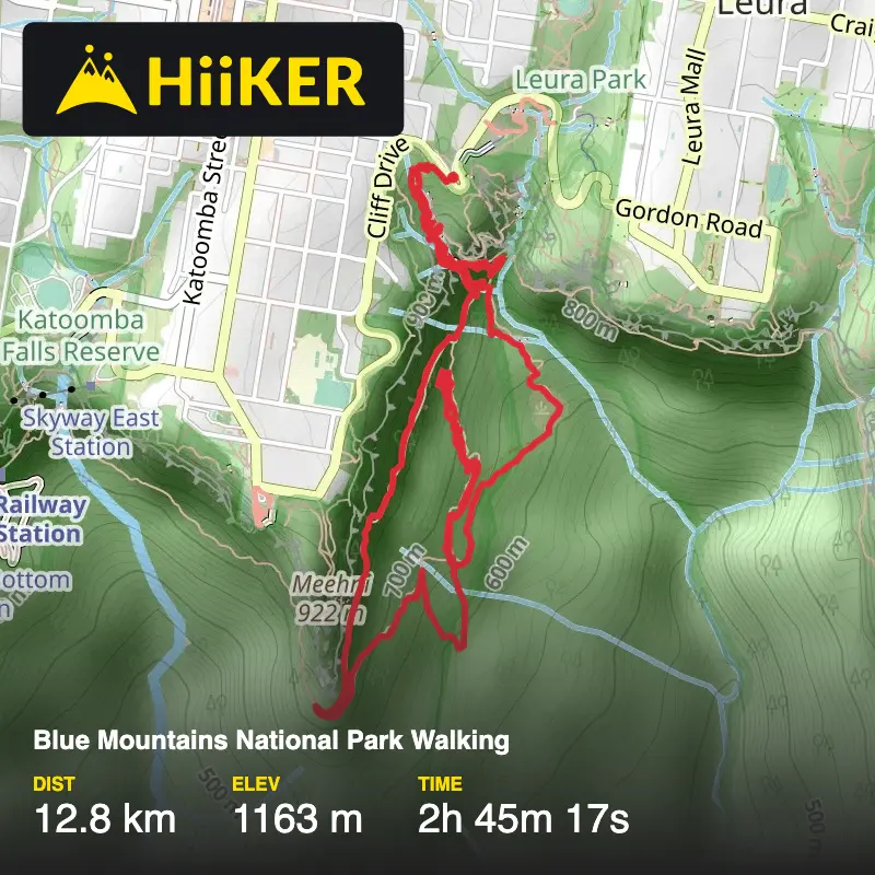 A map preview of the recording Blue Mountains National Park Walking.