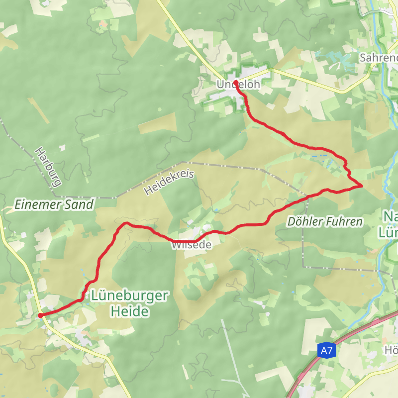 A map preview of the recording Weiter wandern Undeloh to Niederhaverbeck Walk via Kultur Findlinge Wanderweg and Wilseder Berg.