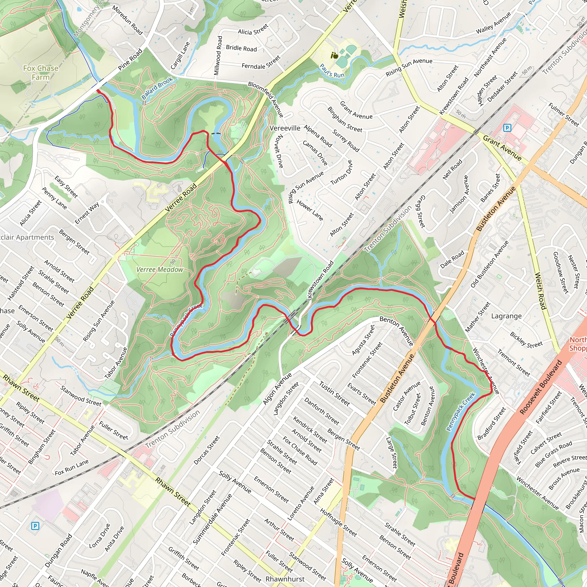 Pennypack Trail mobile static map