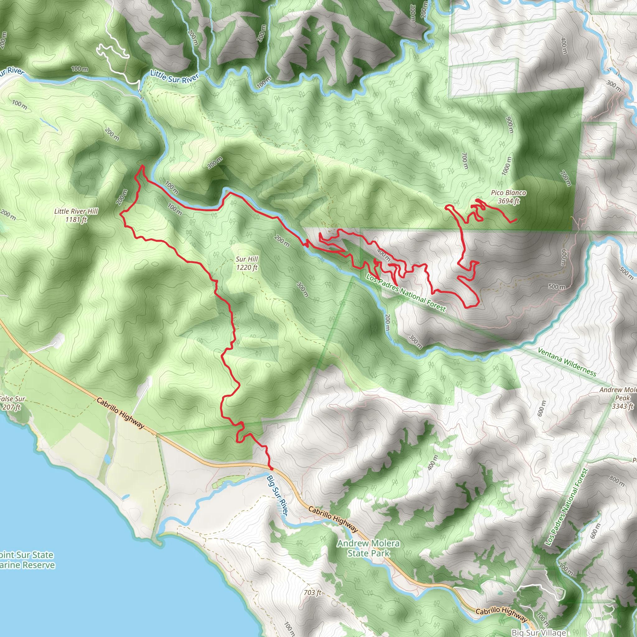 Coast Road, Little Sur Trail and Pico Blanco mobile static map