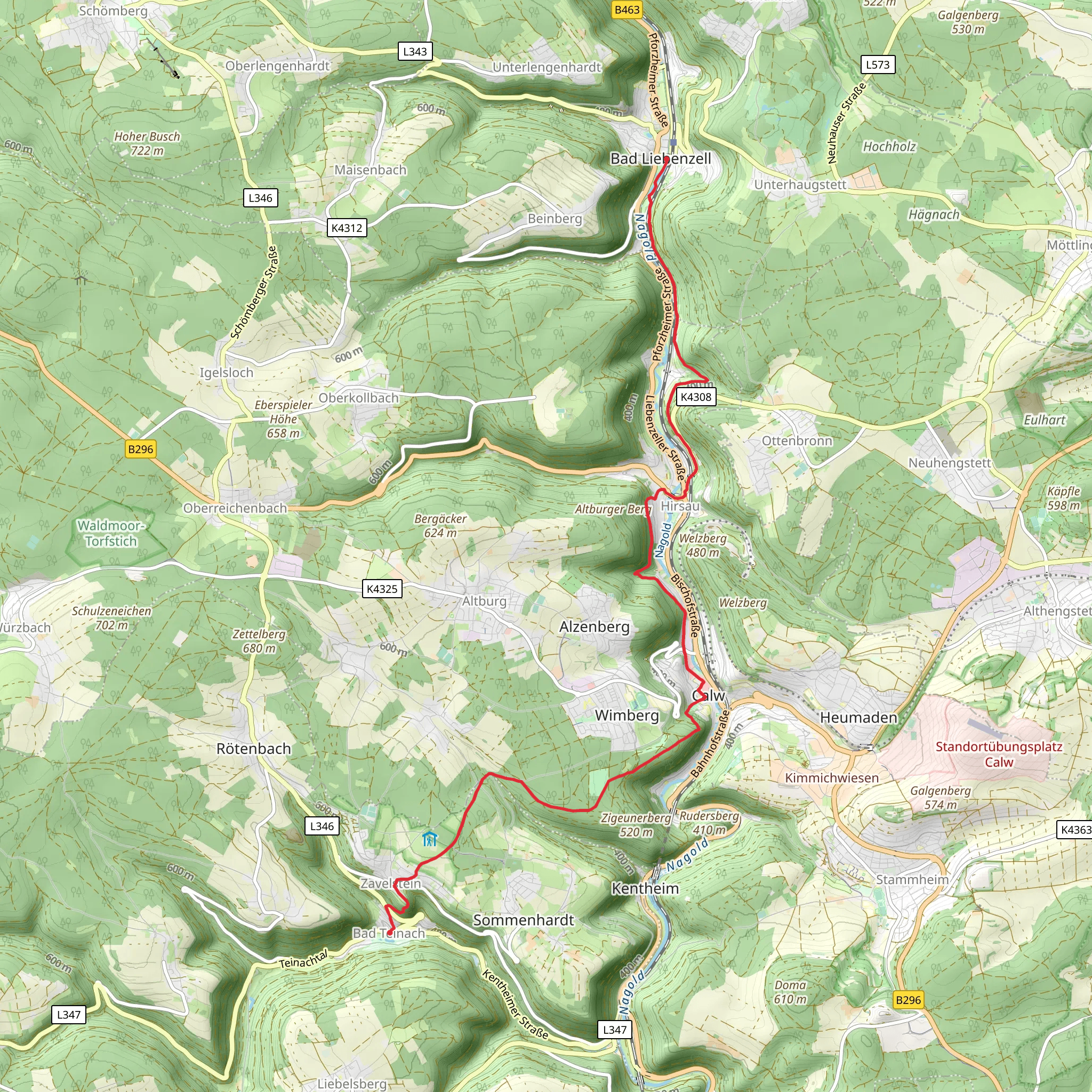 Bad Liebenzell to Teinachtal Walk mobile static map