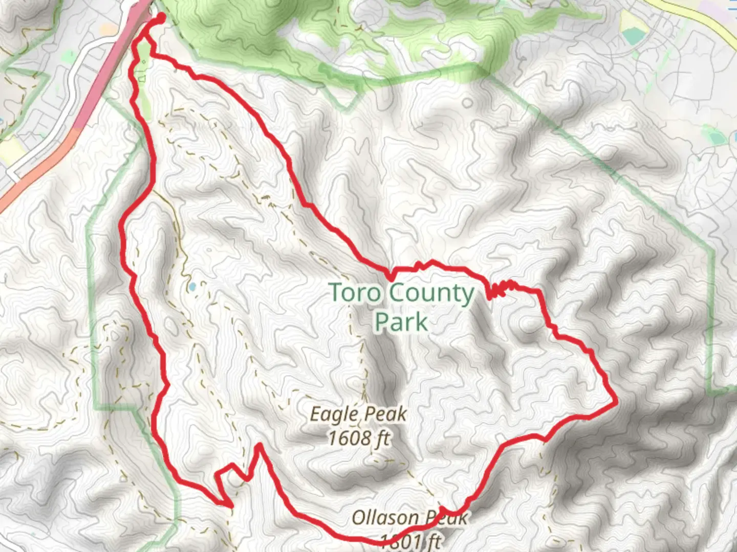 An image depicting the trail East Toyon Trail and Oilason Peak Loop and its surrounding area.