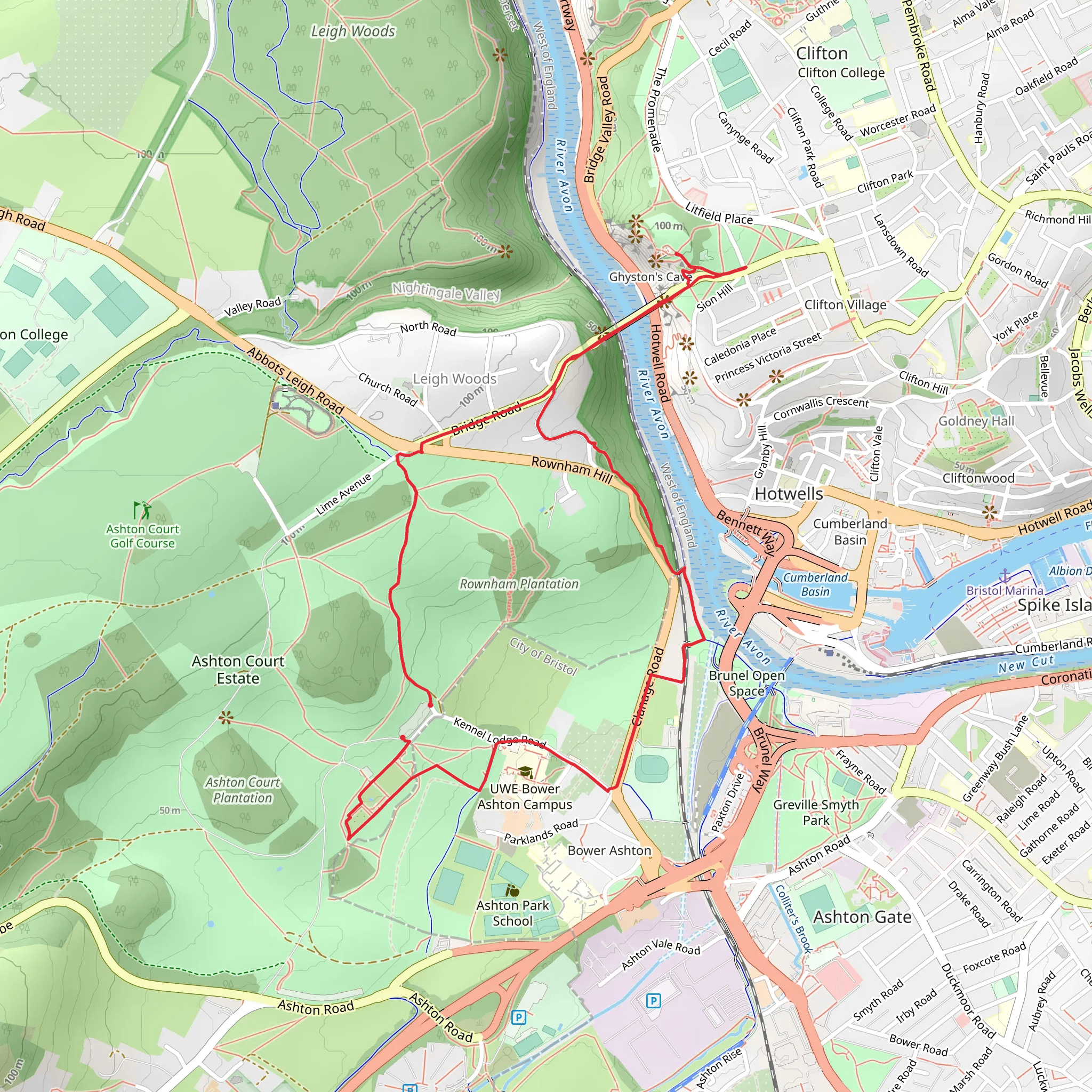 Suspension Bridge Rownham Woods Ashton Court mobile static map