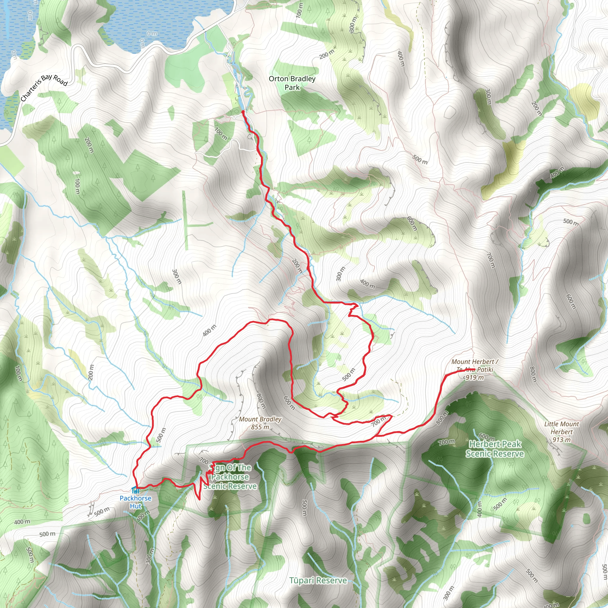 Mount Herbert Sign of the Packhorse Hut mobile static map