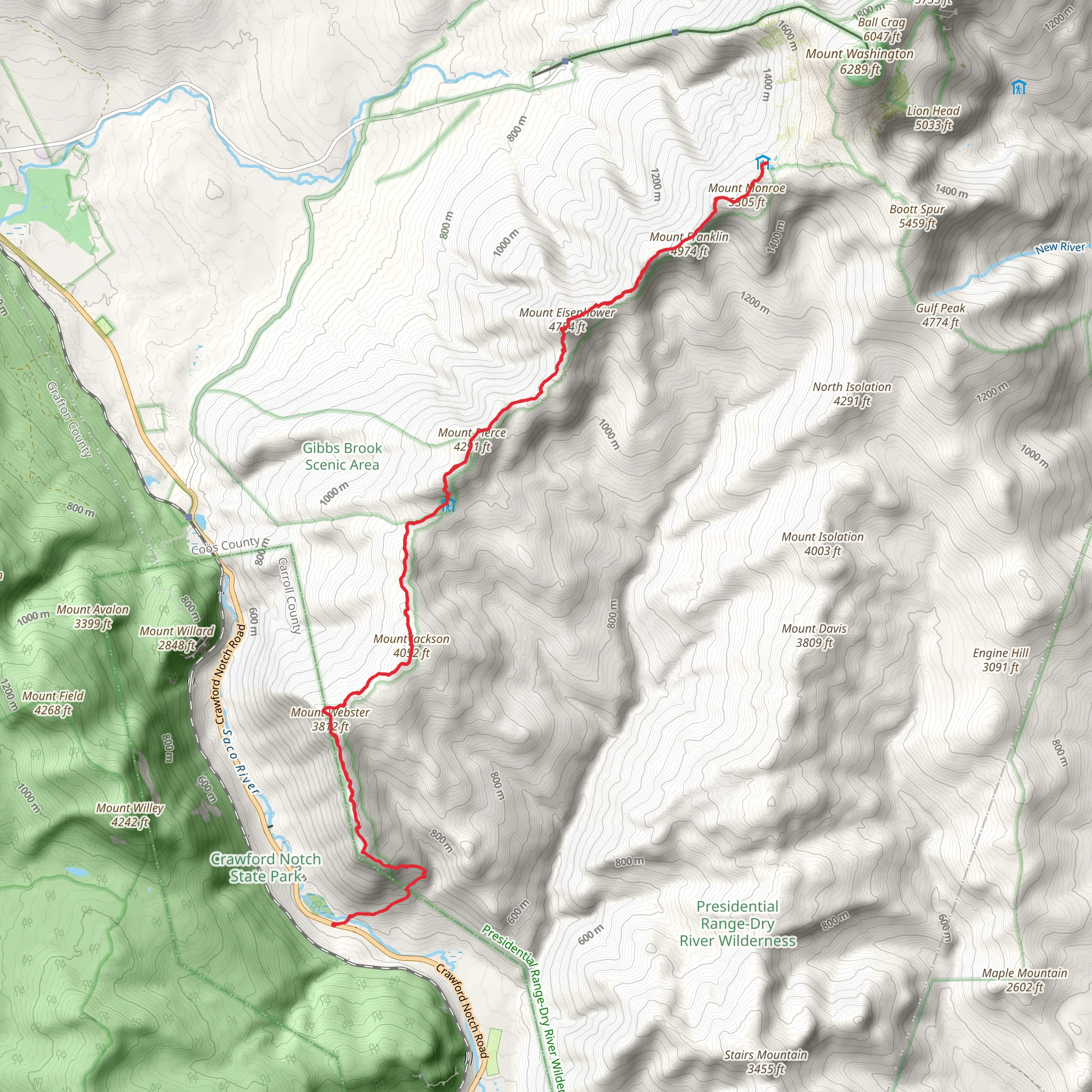 Upper Lake of the Clouds via Mount Webster and Mount Eisenhower mobile static map