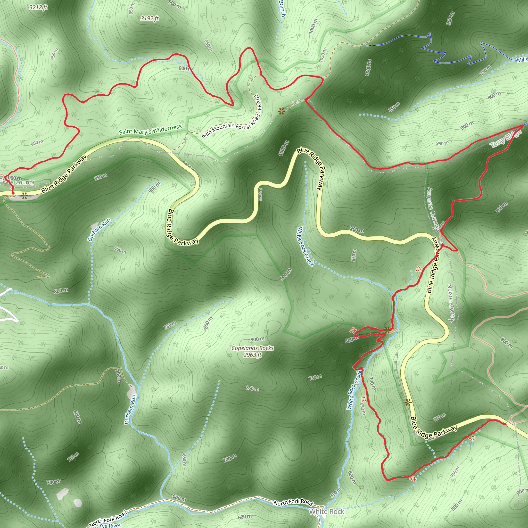 Bald Mountain Overlook to White Rock Falls Trail mobile static map