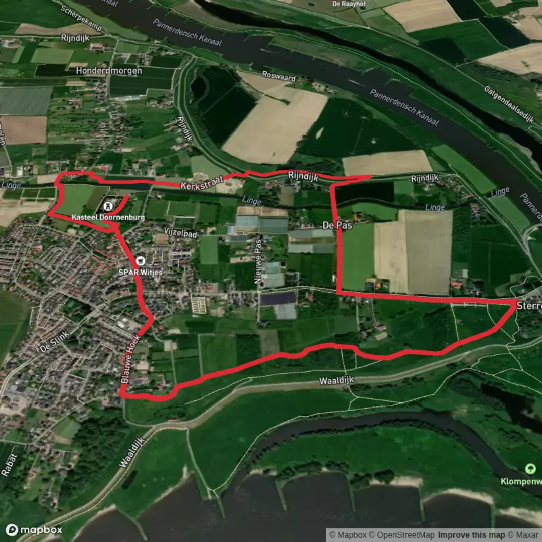 An image depicting the trail Kasteel Route Doornenburg Loop and its surrounding area.