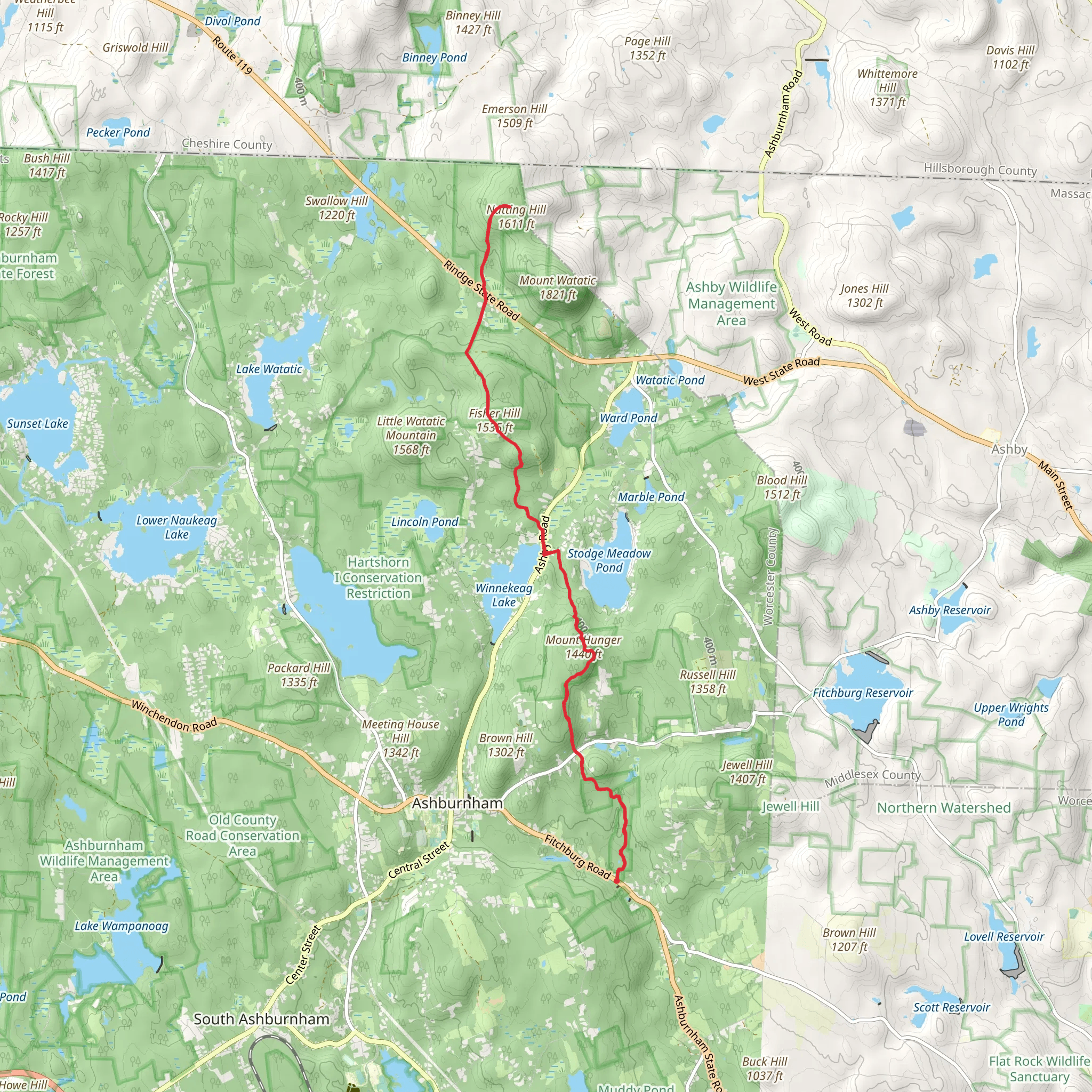 Nutting Hill via Midstate Trail - Blackburn Village mobile static map