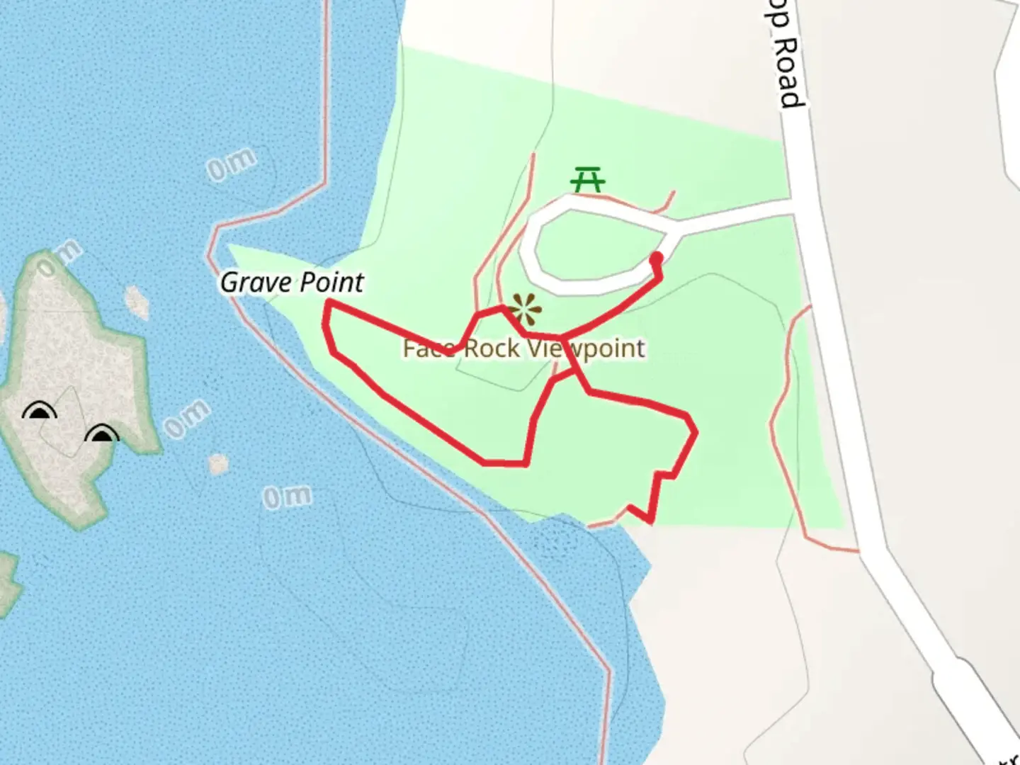 An image depicting the trail Face Rock State Park Loop and its surrounding area.