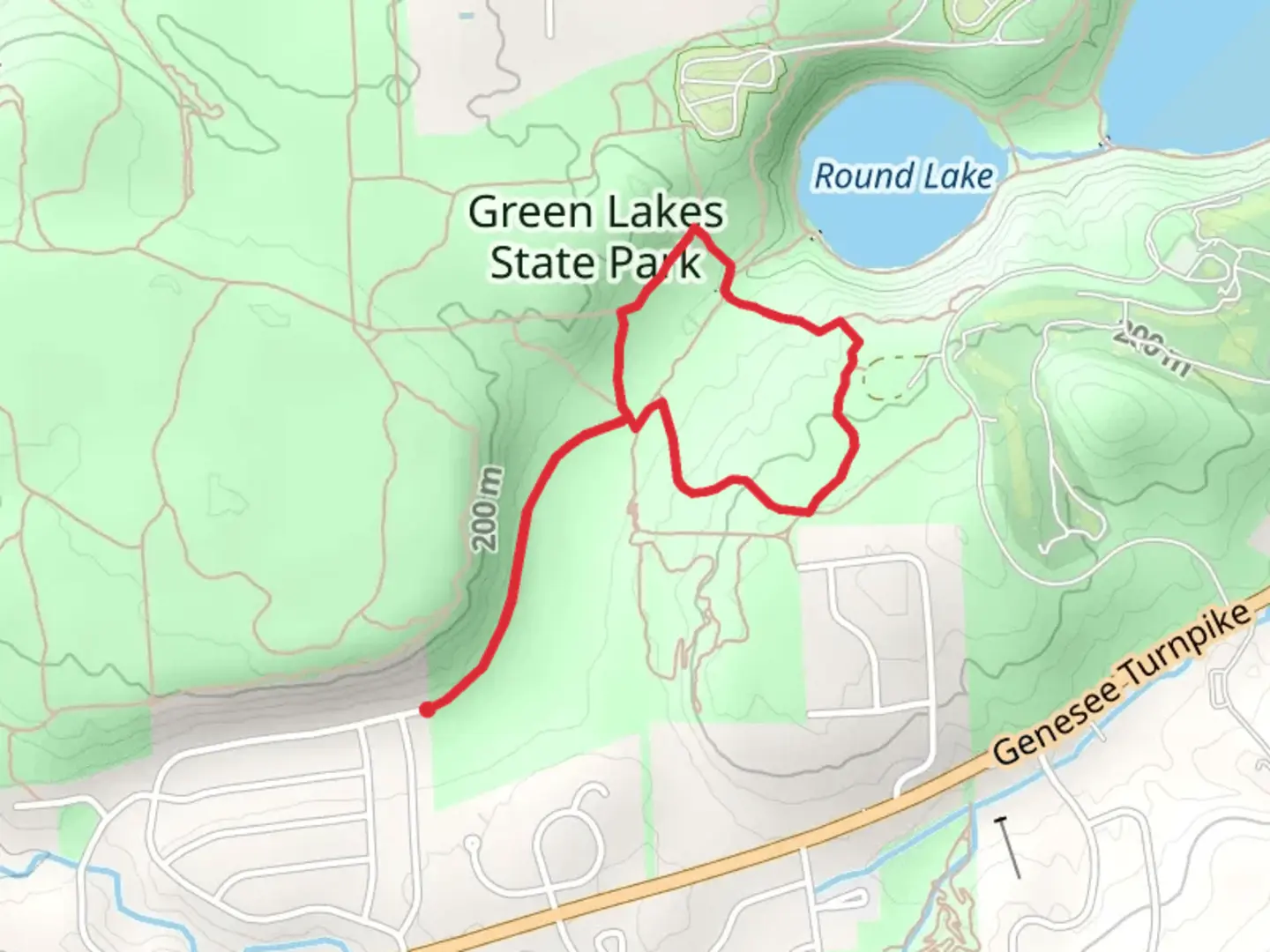 An image depicting the trail Round Lake Loop - Green Lakes State Park and its surrounding area.