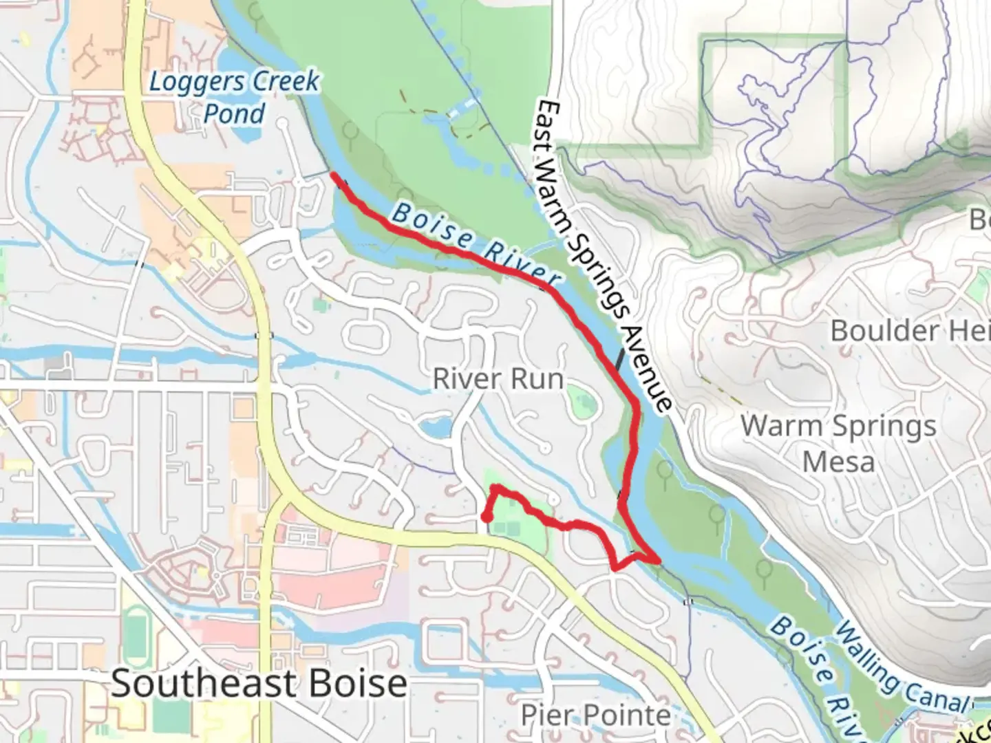An image depicting the trail Boise Greenbelt Trail - Baggley Park and its surrounding area.