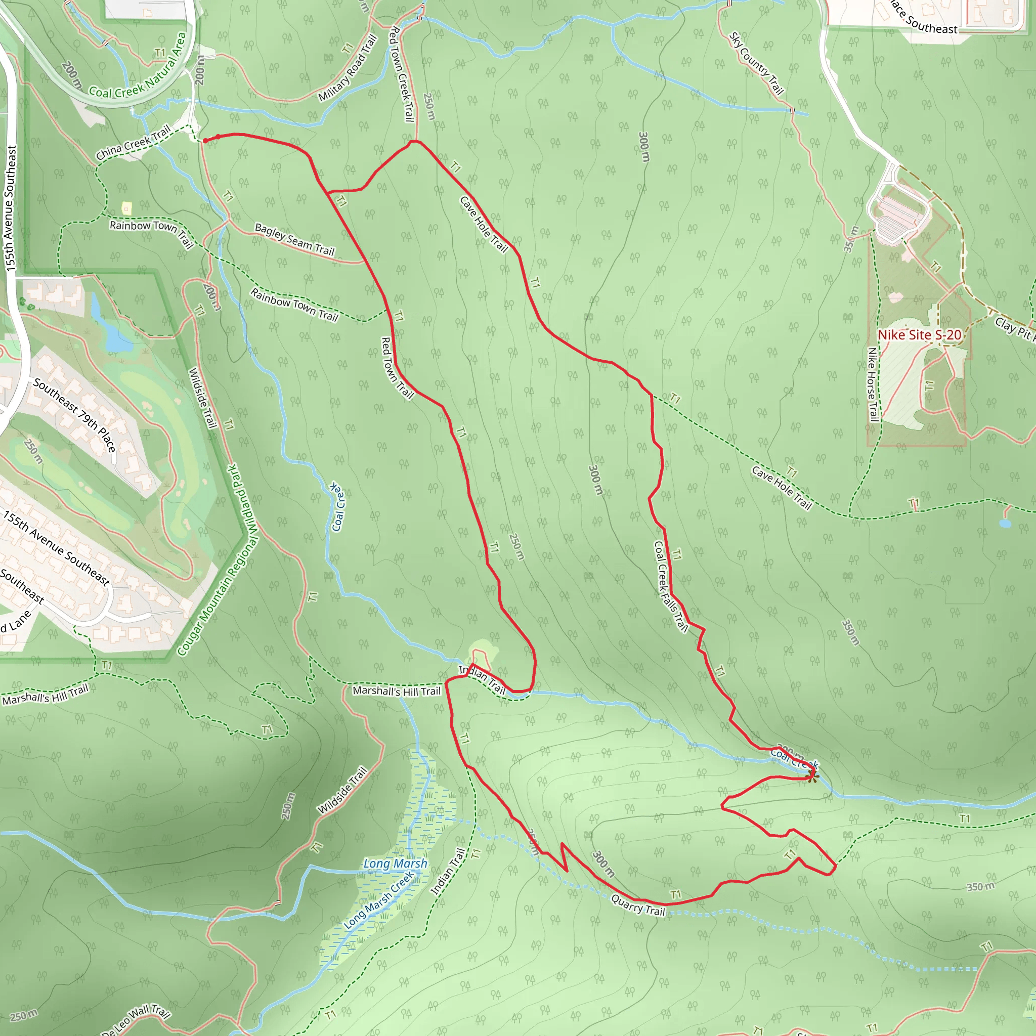 Quarry Trail and Coal Creek Falls Trail mobile static map