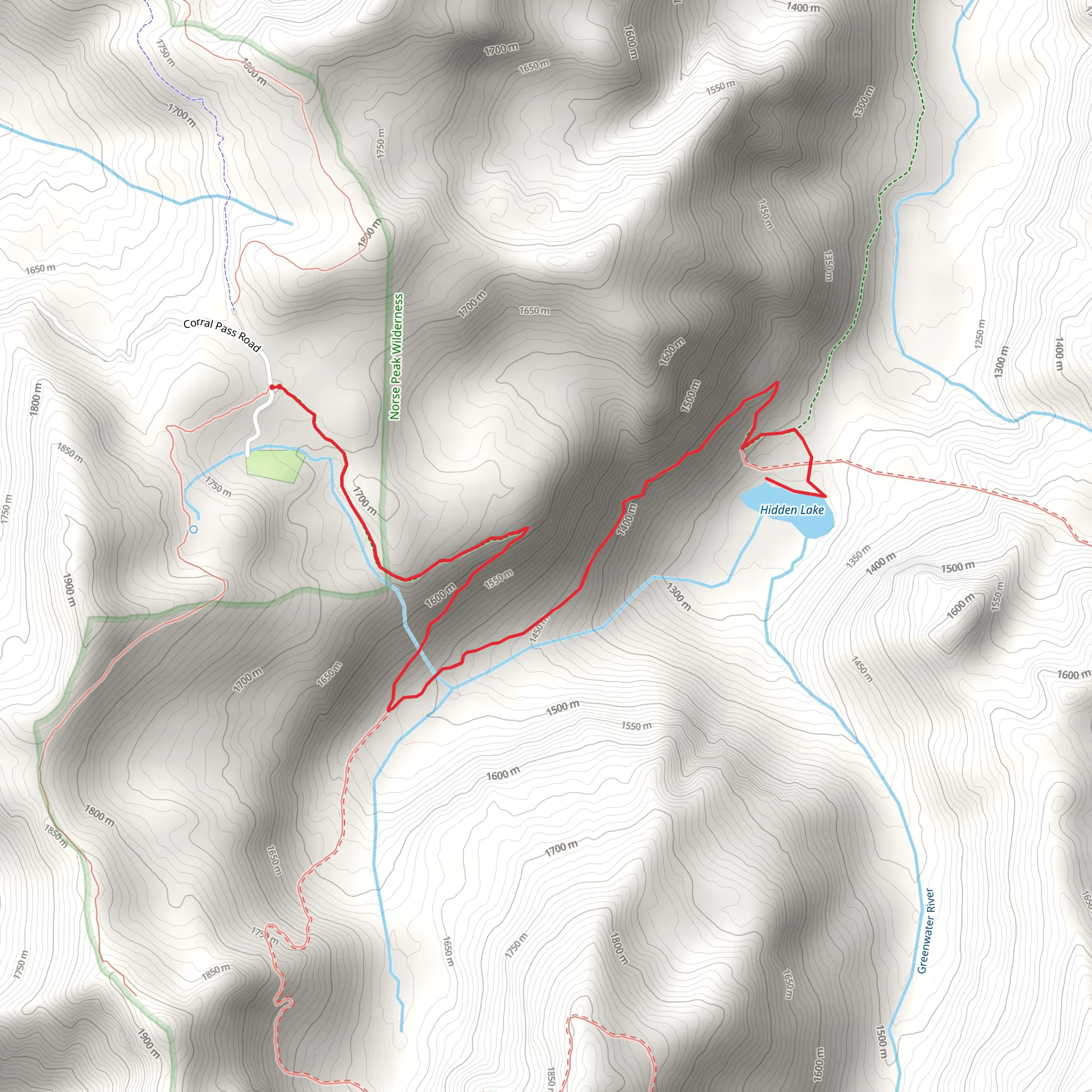 Hidden Lake via Greenwater Lakes Trail mobile static map
