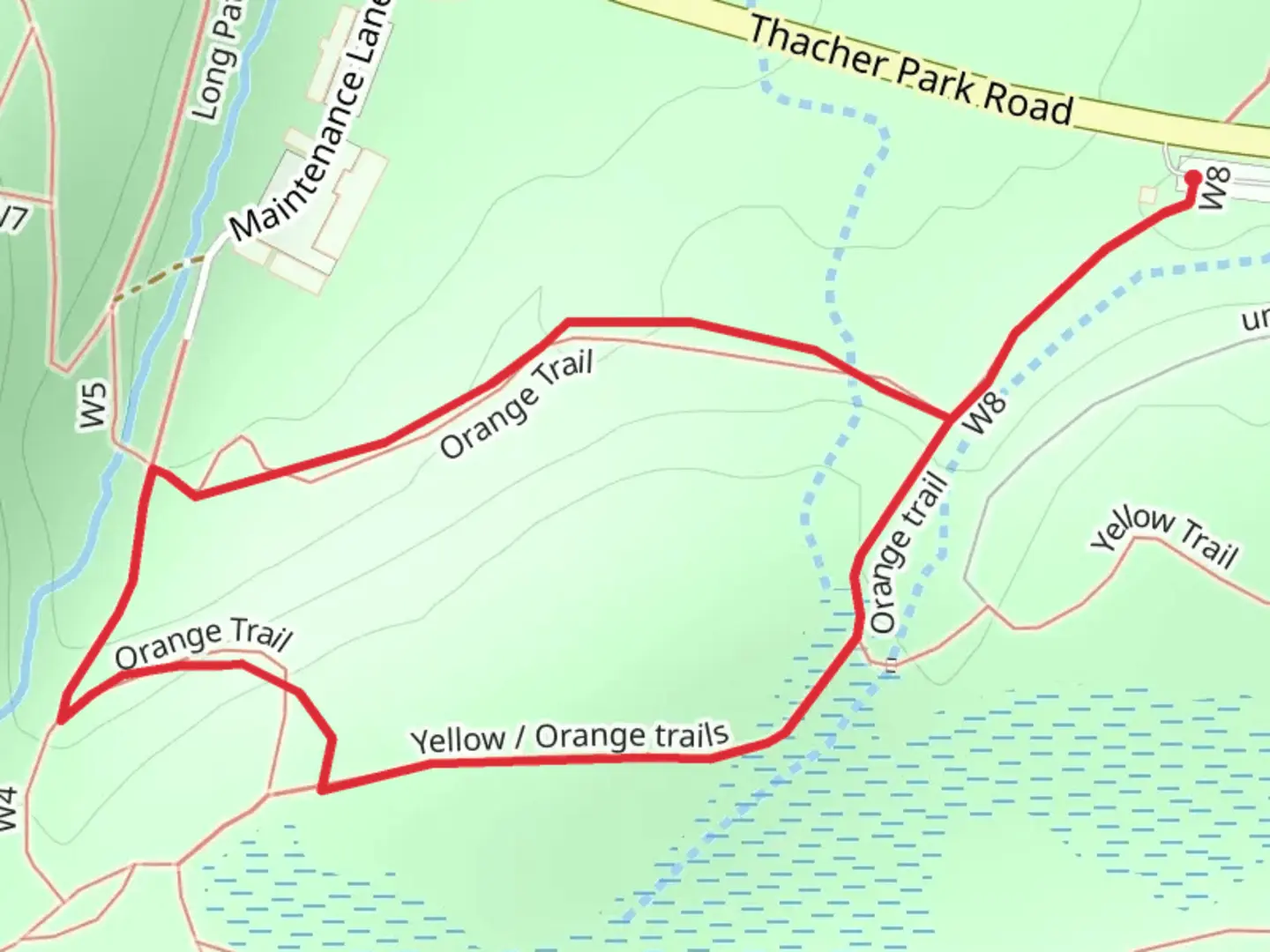 An image depicting the trail Orange Trail Loop - Thacher Park Road and its surrounding area.