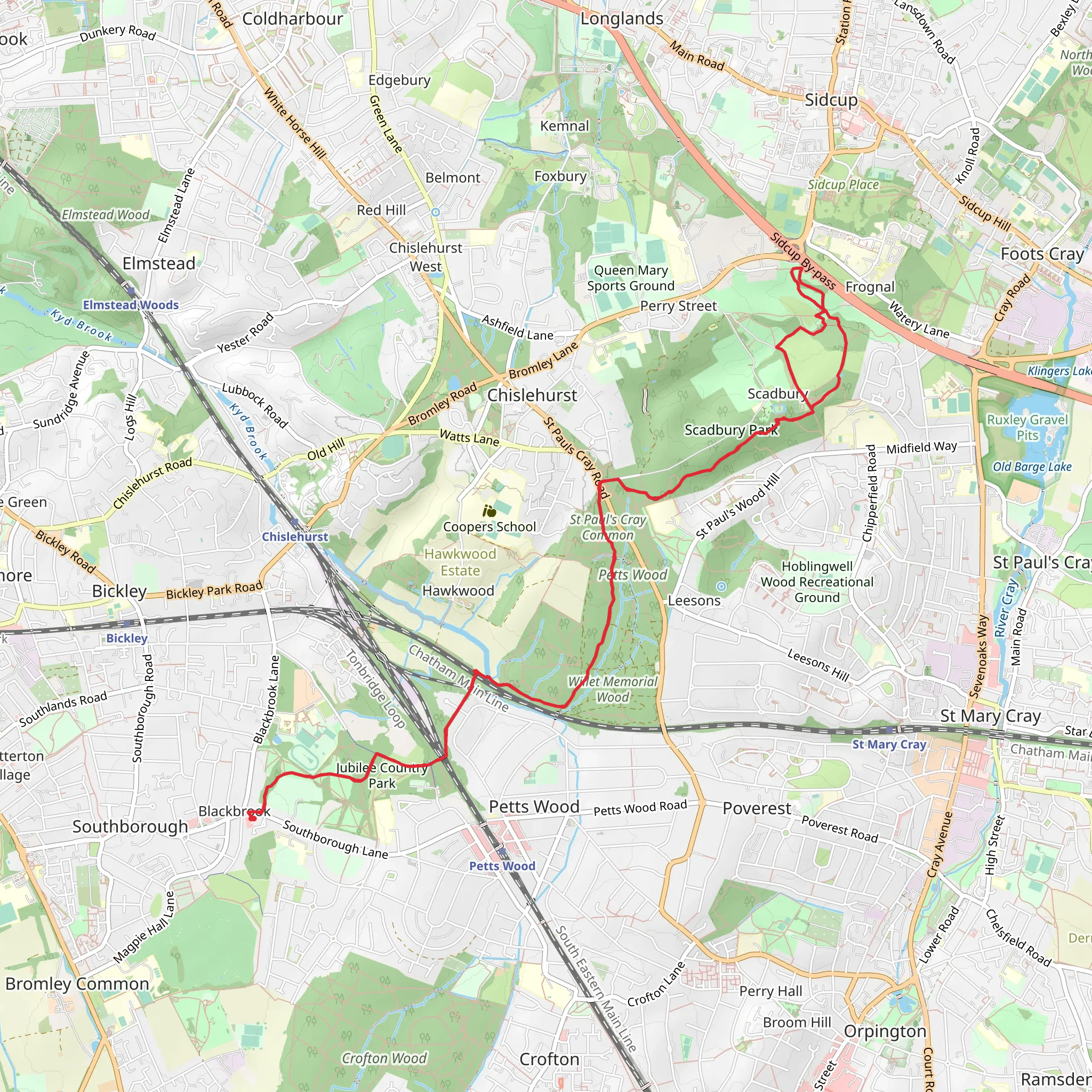 Jubilee Country Park, Petts Wood, Little Wood and Spring Shaw Walk mobile static map