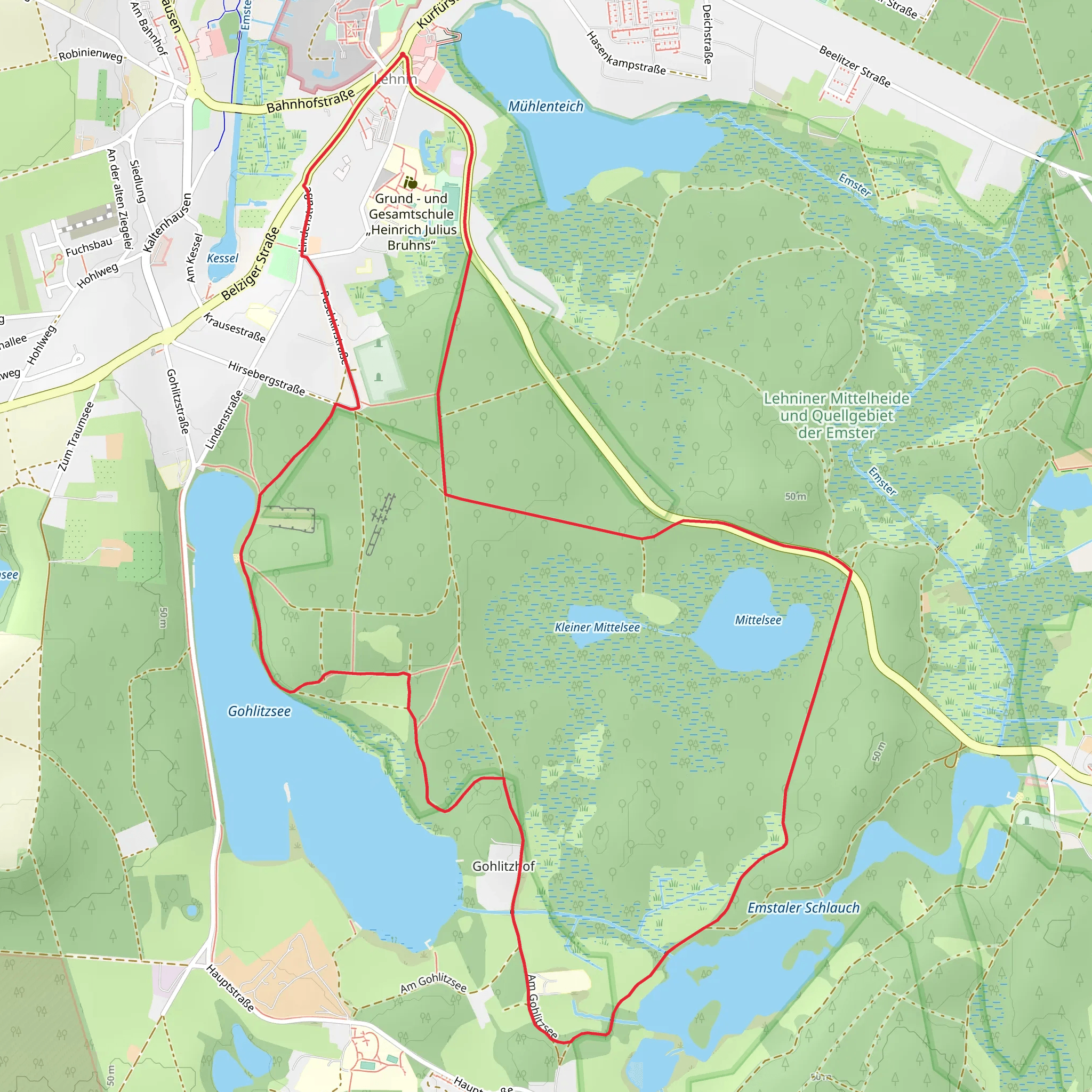 Gohlitzsee via Willibald Alexis Wanderweg and Emsterquellweg mobile static map