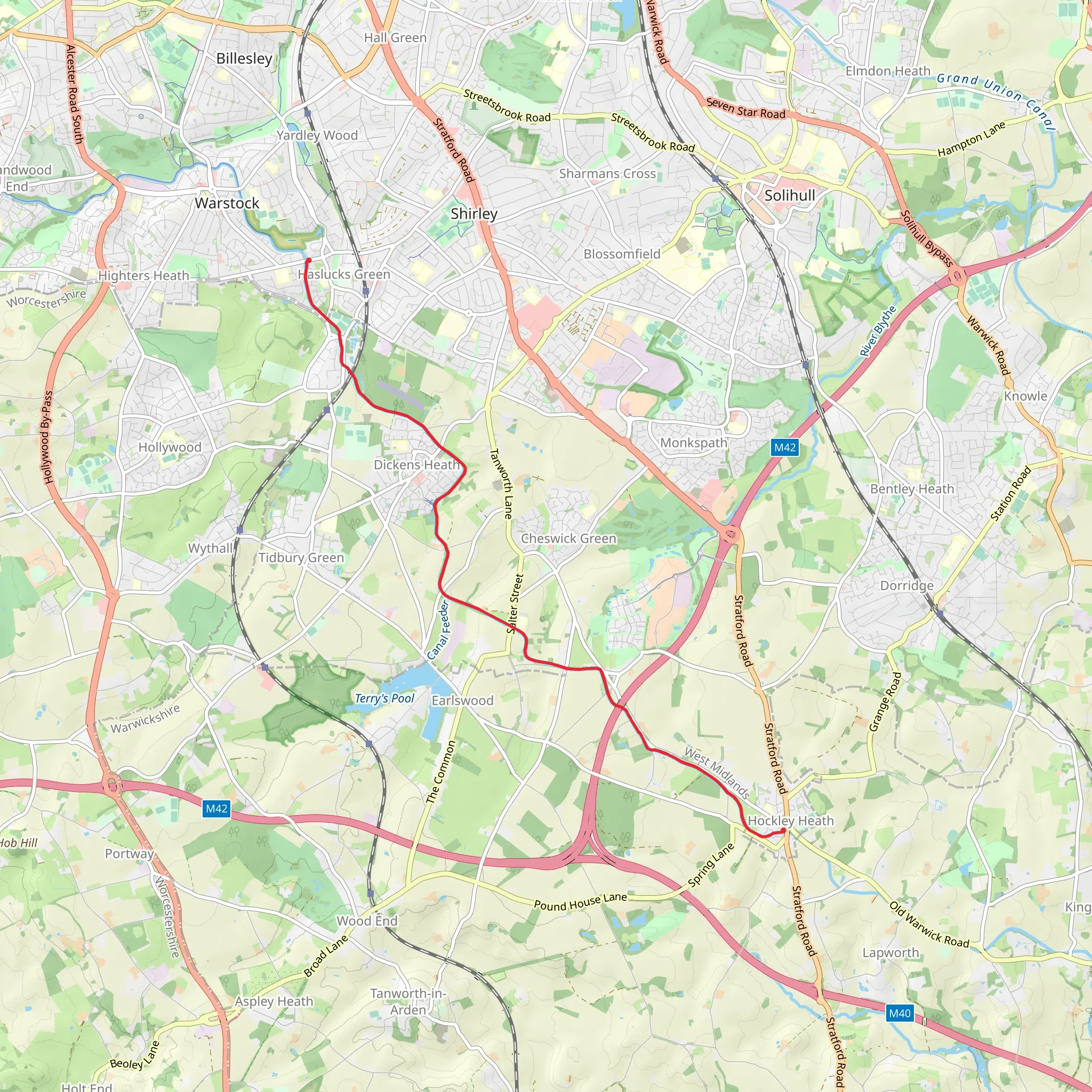 Shirley to Hockley Heath Walk mobile static map